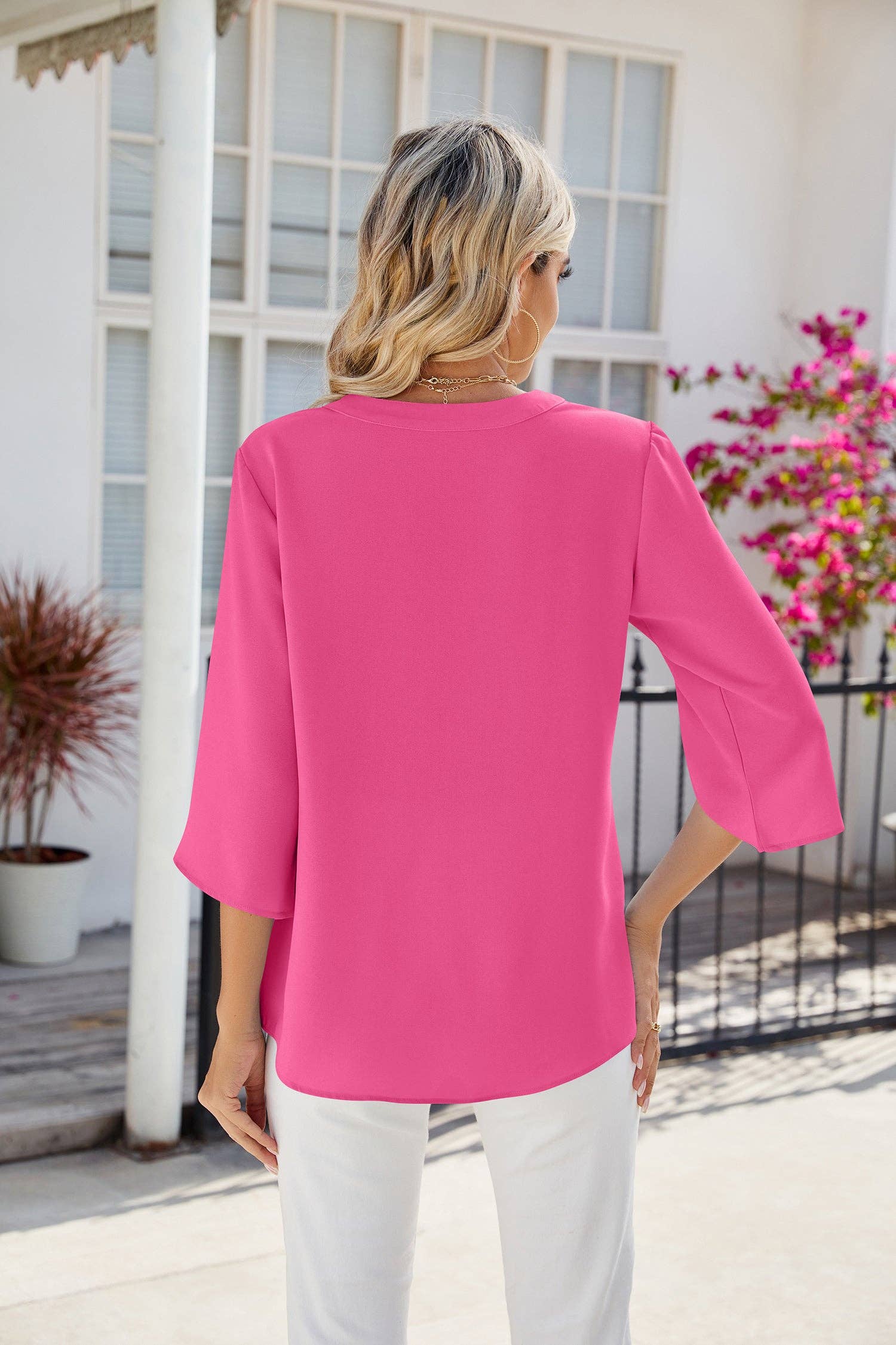 Lovesoft - V-neck Medium sleeve chiffled chiffon top
