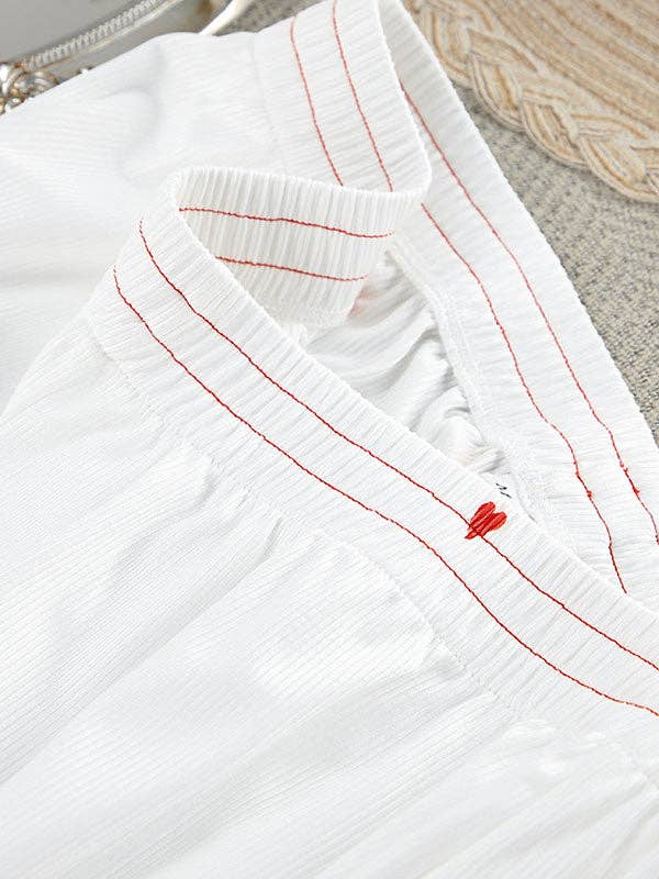 UZ Wholesale Store - High Waisted Long Sleeves Elasticity Heart Print See-Through Split-Joint Round-Neck Two Pieces Set