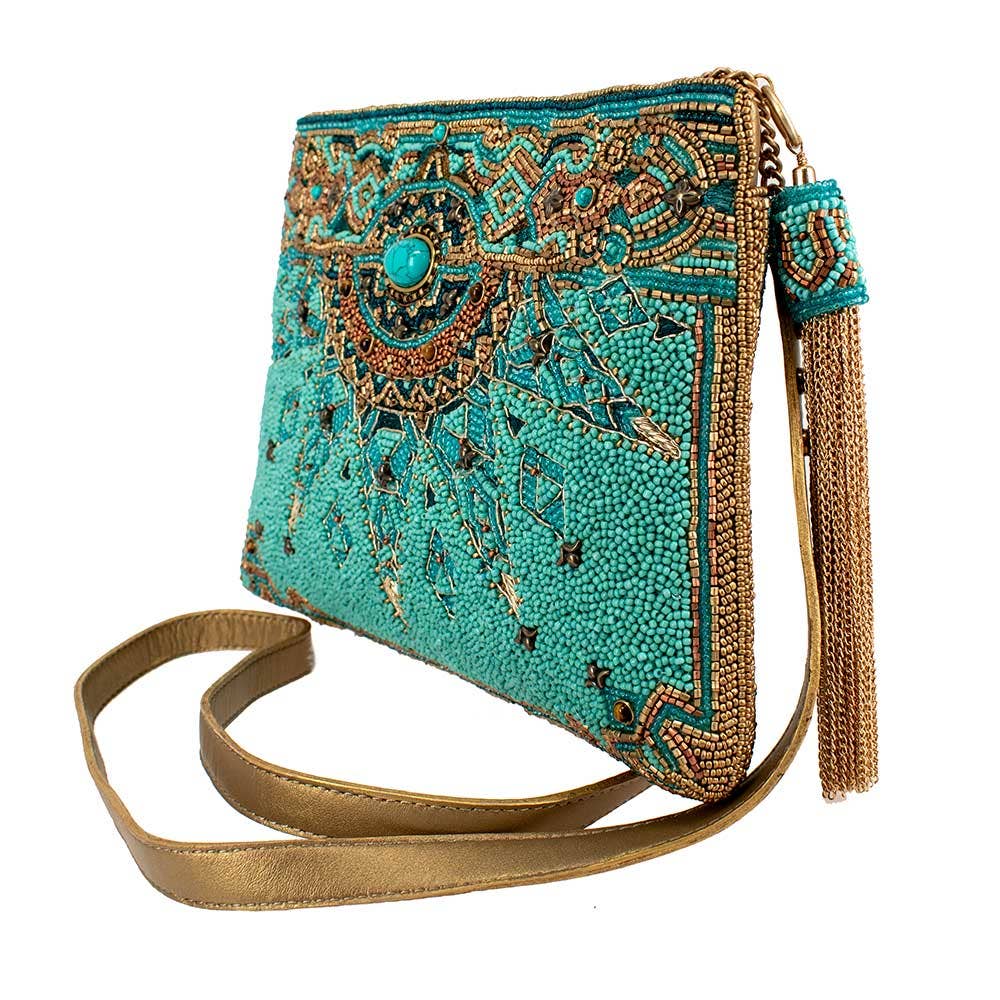 Mary Frances Accessories - New Day Beaded Mosaic Themed Crossbody Leather Handbag
