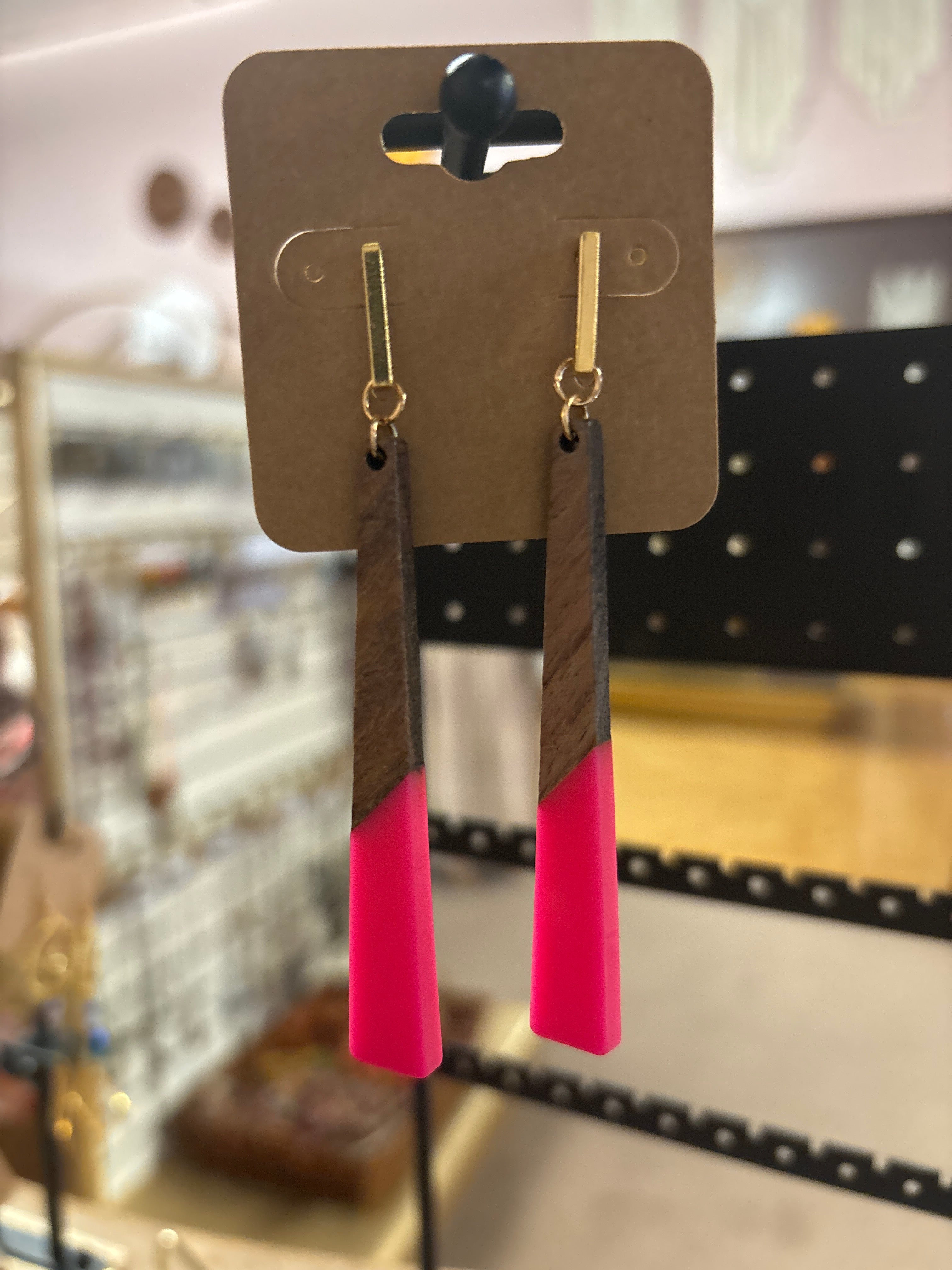 OhHeyBec--dangle earrings with wood and resin