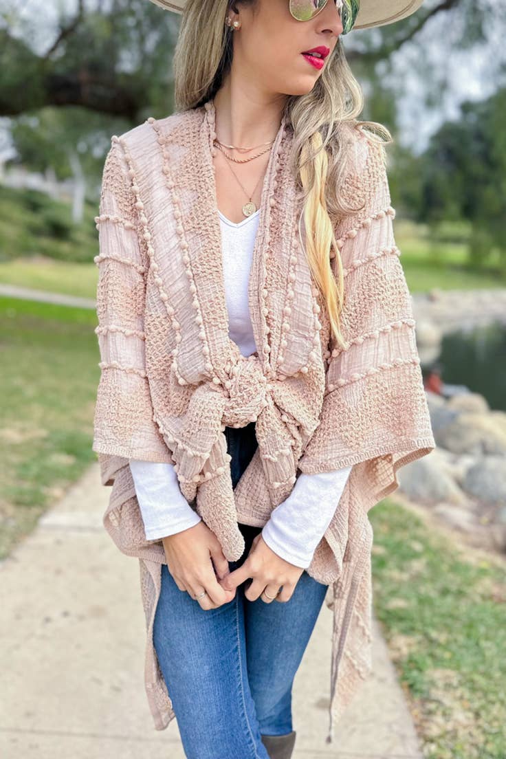 AMOLI - Nude 3D Textured Open Front Soft Kimono Cover UP