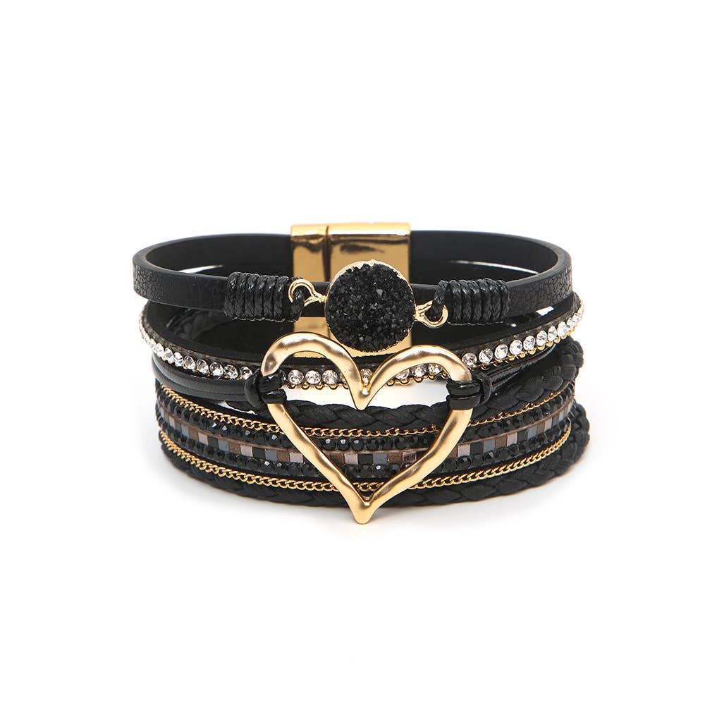 Lovesoft - Bohemian Heart Rhinestone Magnetic Buckle Bracelet