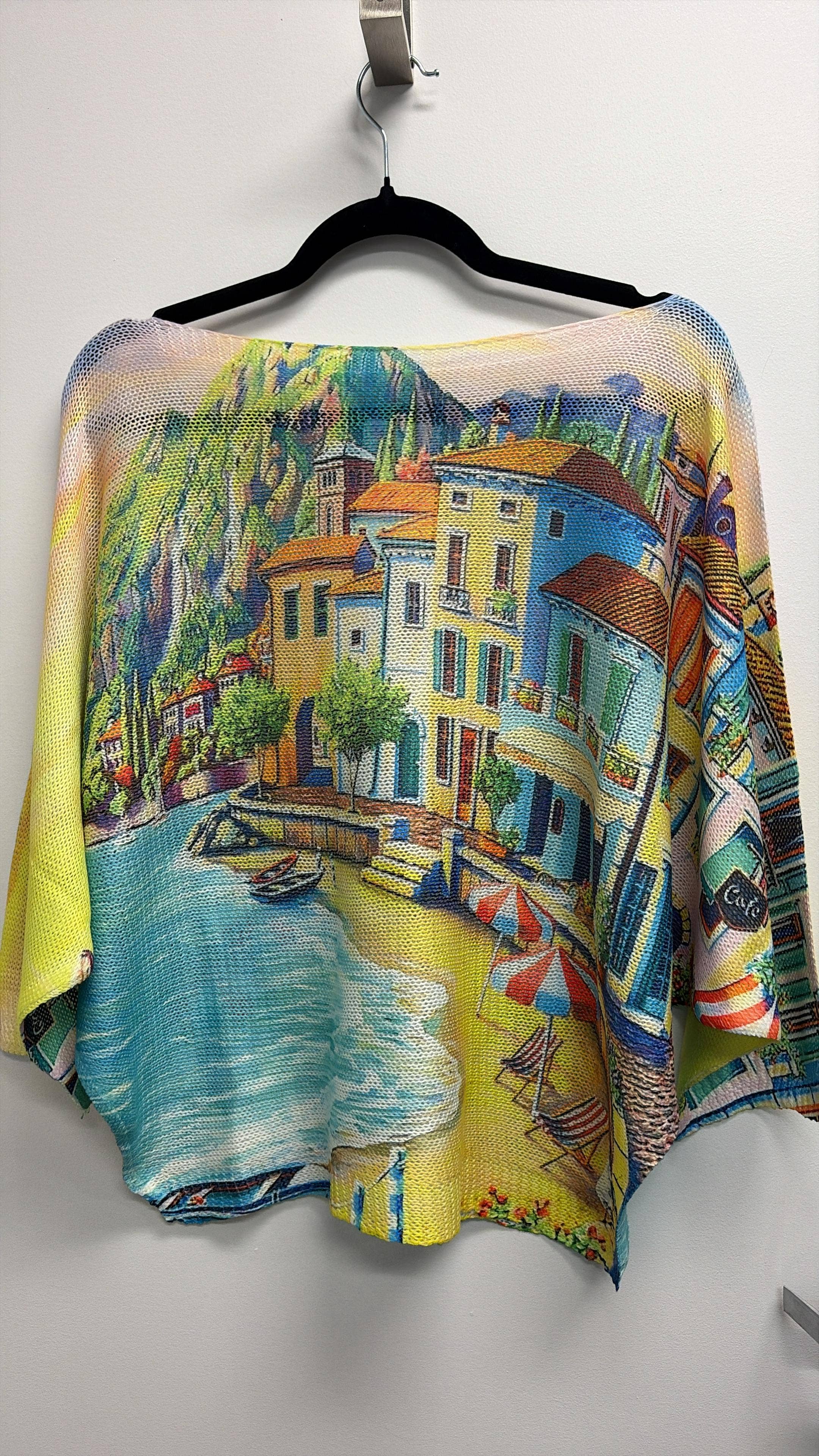 LOOWIE - VISPCV Italian One Size Coastal Village Printed Knit Sweater