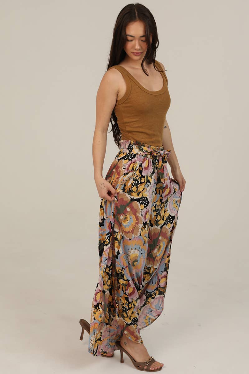 ANGIE - B3780-A967 FLORAL PRINT WRAP PANTS
