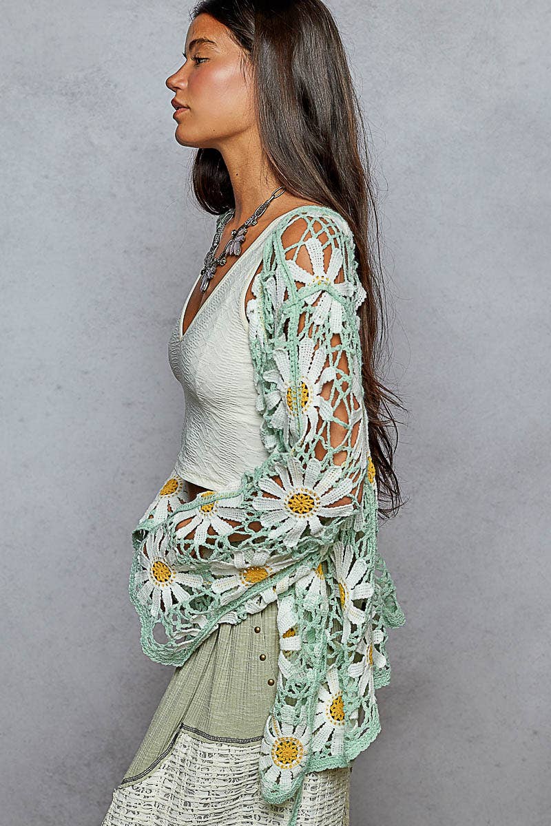 Pol Clothing - Long sleeve V neck crochet knit open cardigan