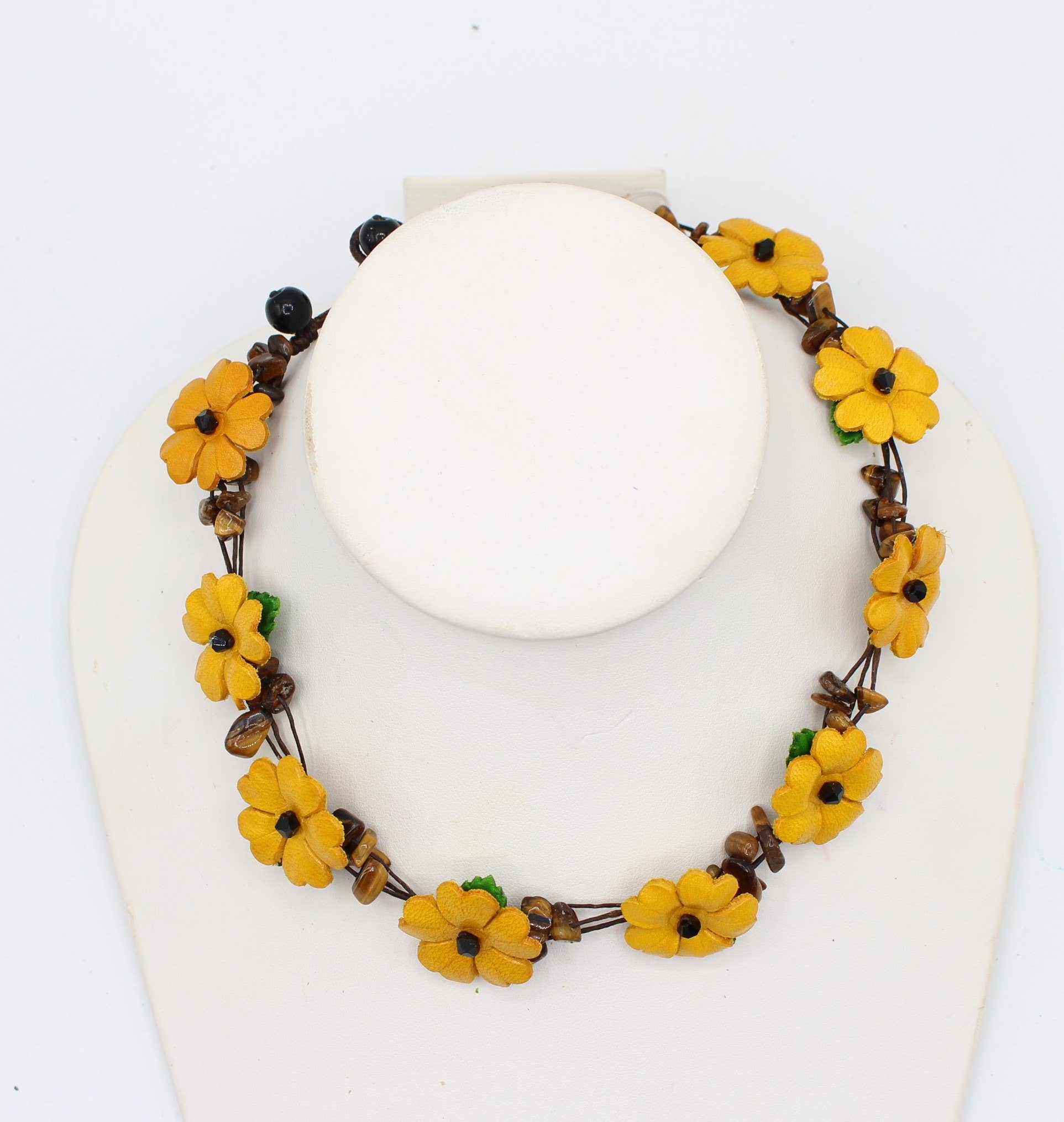- Leather flower necklace with crystal stone choker