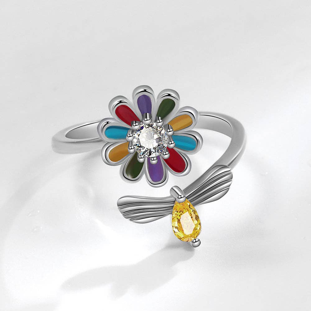 Perimade & Co. LLC - Flower Bee Anxiety Fidget Spinner Ring in Solid Copper