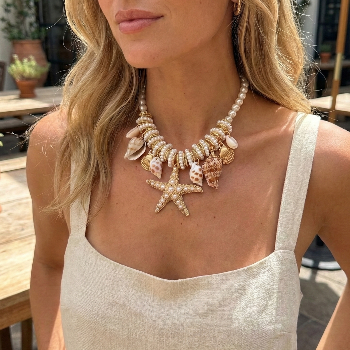 Bijoux Envie Statement Jewelry - Starfish & Shell Pearl Necklace | Summer Statement Jewelry