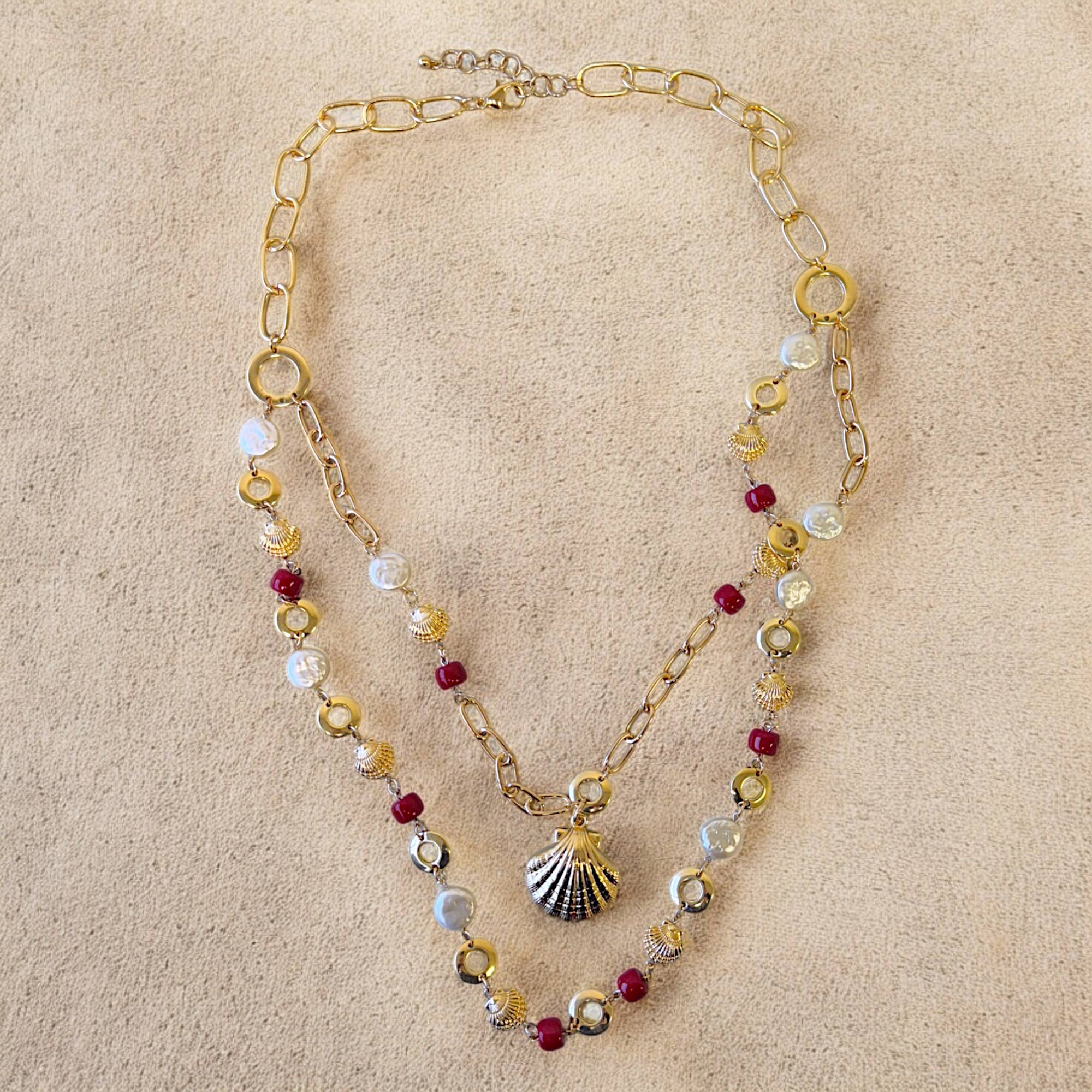 Bijoux Envie Statement Jewelry - Seashell Link Chain Charm Necklace | Statement Jewelry