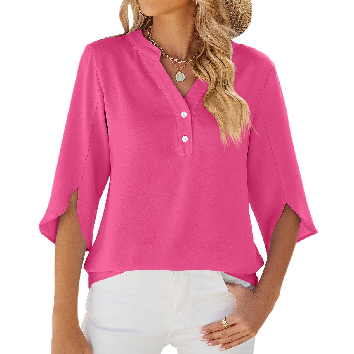 Lovesoft - V-neck Medium sleeve chiffled chiffon top