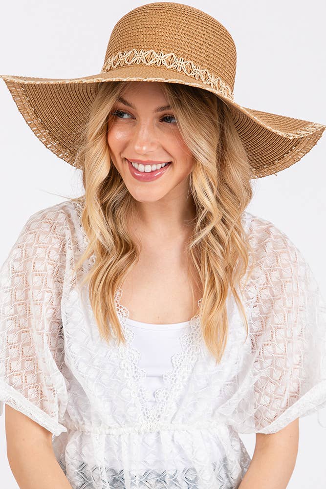 Hana - Woven Detail Edge and Band Wide Brim Floppy Hat