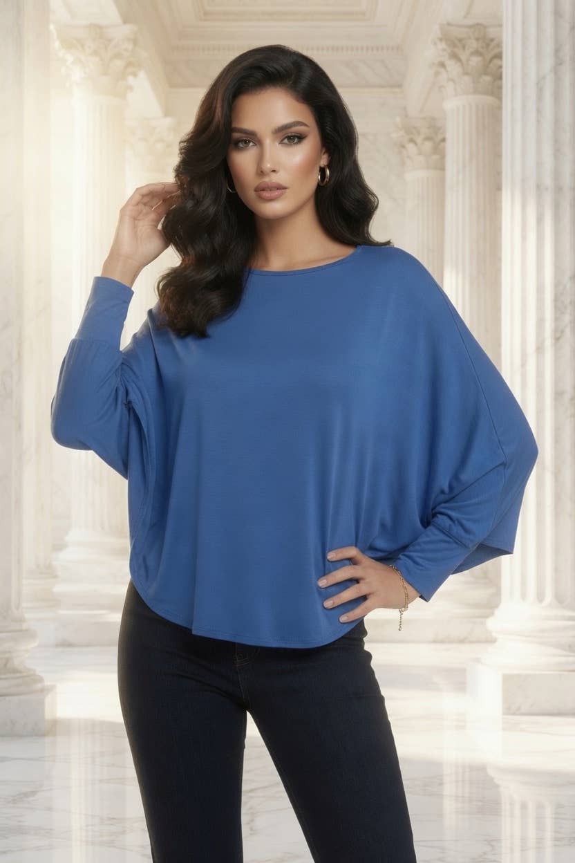 Designer House - Cotton Jersey Topper, Open Batwing Sleeve w/Wrist cuffs