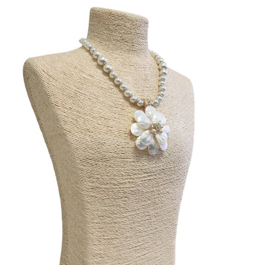 Bijoux Envie Statement Jewelry - Mother of Pearl Flower Necklace | Coastal Statement Jewelry