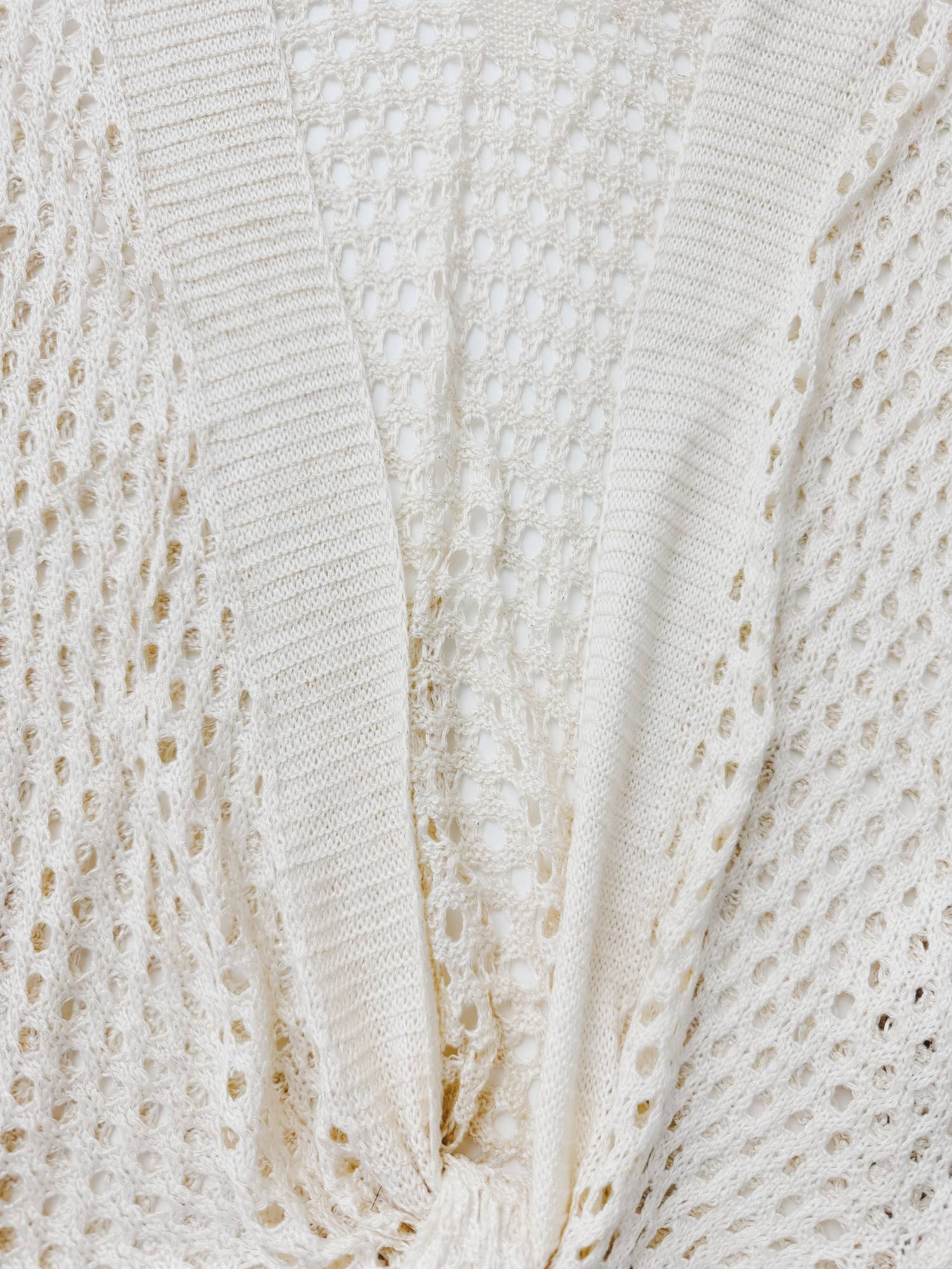 JC Sunny Fashion - Eyelet Open-Knit Metallic Cardigan with Front Tie