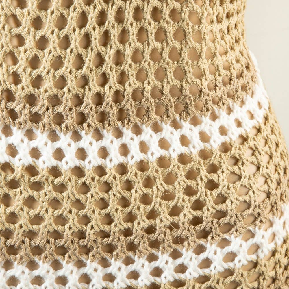 Collections by Fame Accessories - Striped Crochet Knit Cami Cover Up Dress
