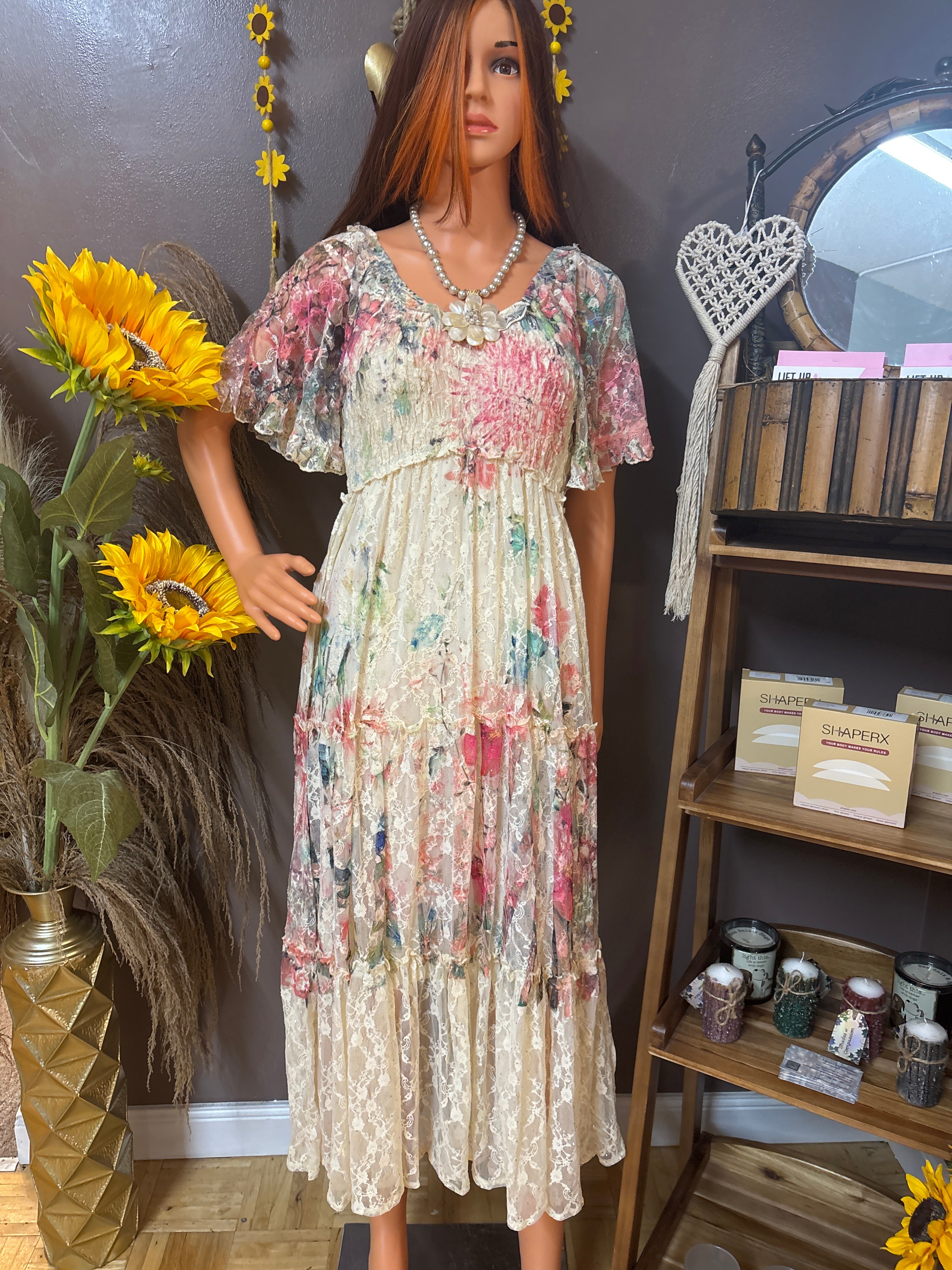 Origami- Sheer sparkly lace maxi dress OLS4970BG PT