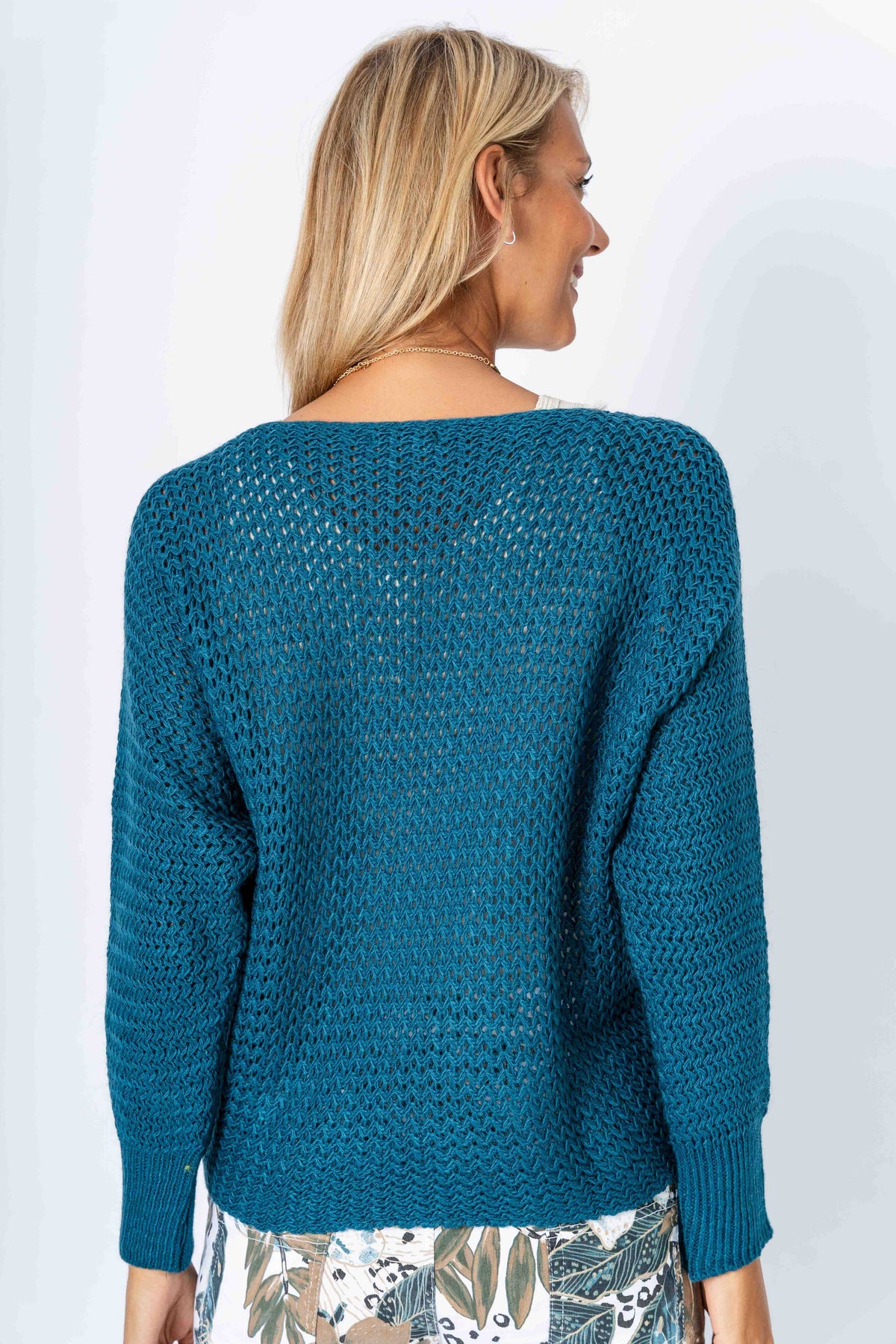 Look Mode Usa OUTLET - Open Knit sweater with Silver Foil