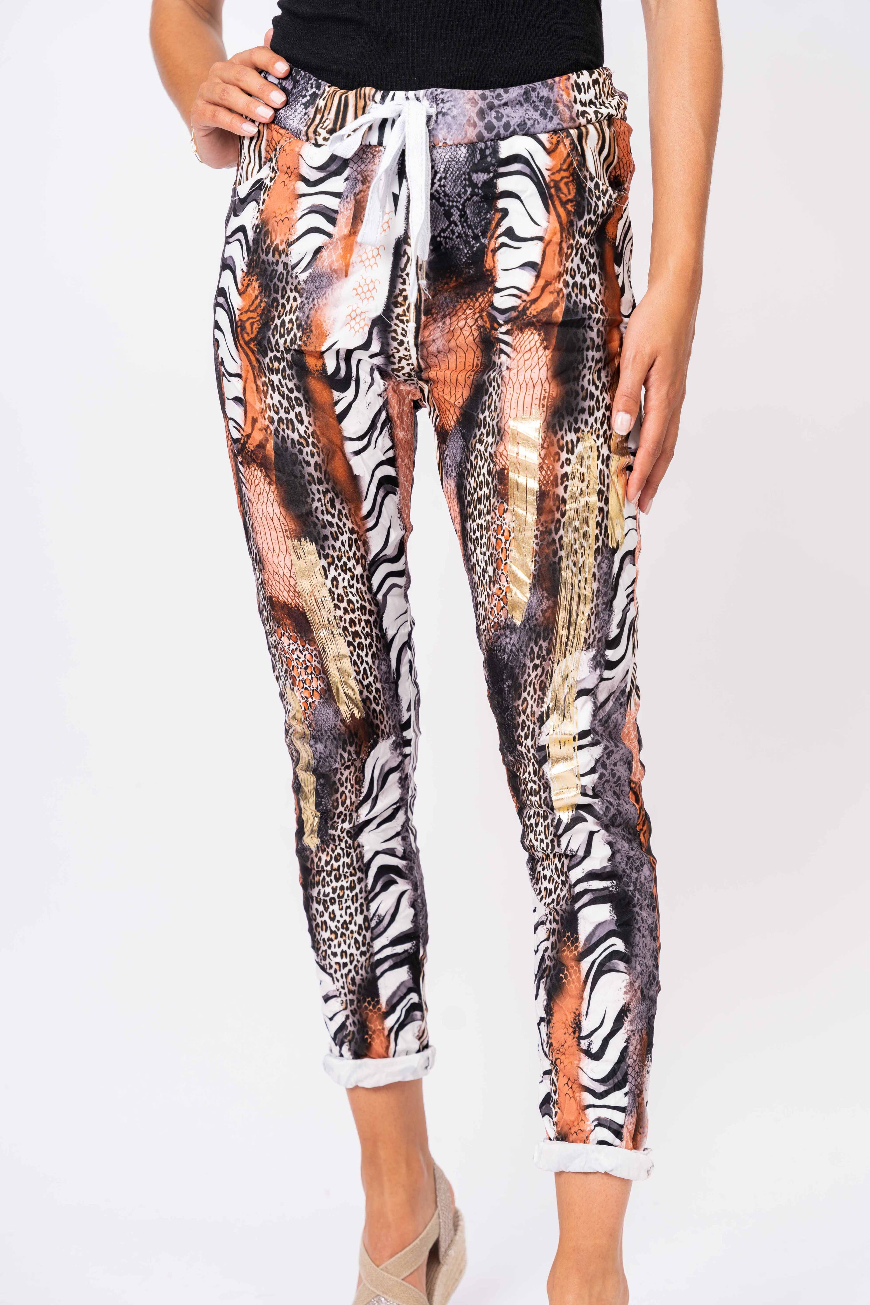 Look Mode Usa - Animal Print Mix with Gold Foil Jegging