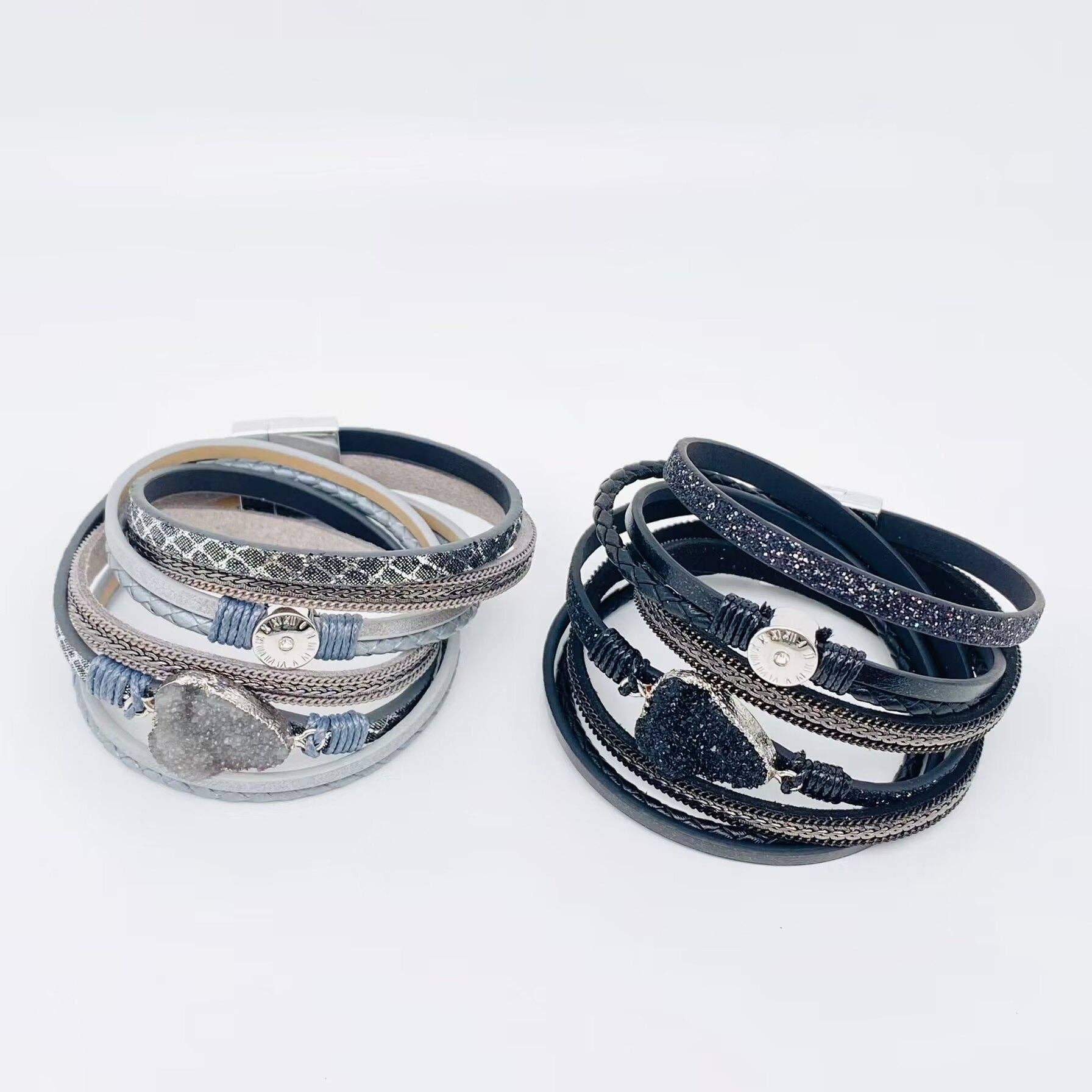Mio Queena - Crystal Multi-Layer Leather Magnetic Snap Bracelet