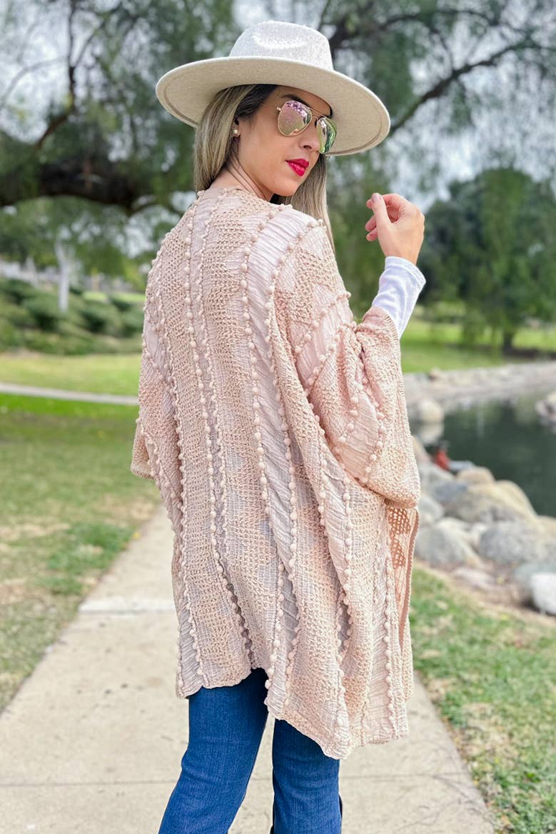 AMOLI - Nude 3D Textured Open Front Soft Kimono Cover UP