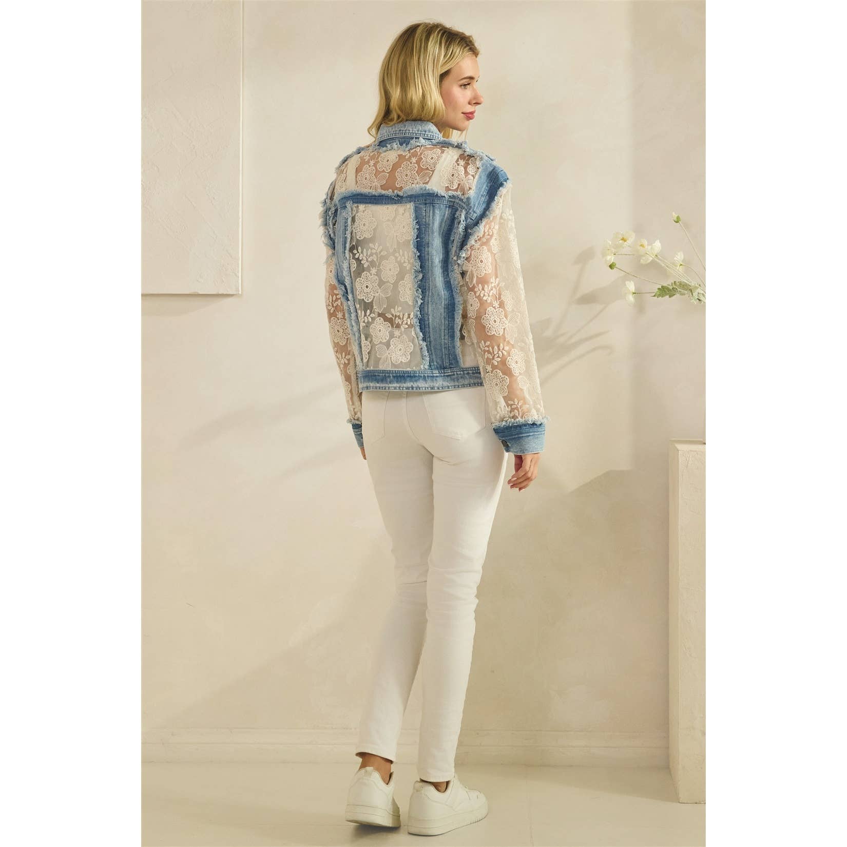 Veveret - Denim Jacket with Floral Organza Inset