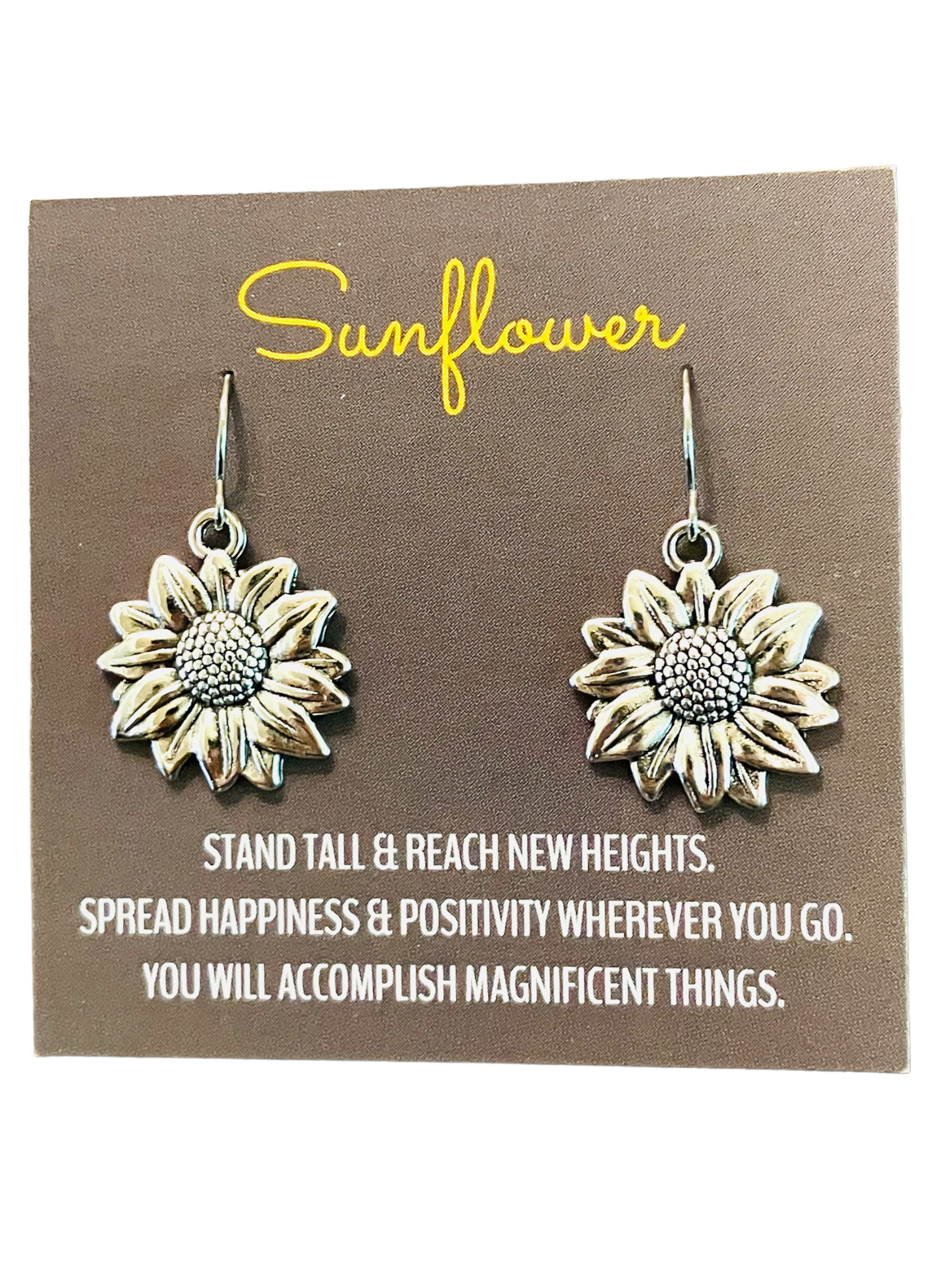 Broken Record Boutique - Silver Sunflower Dangle Fishhook Earrings Artisan Handmade