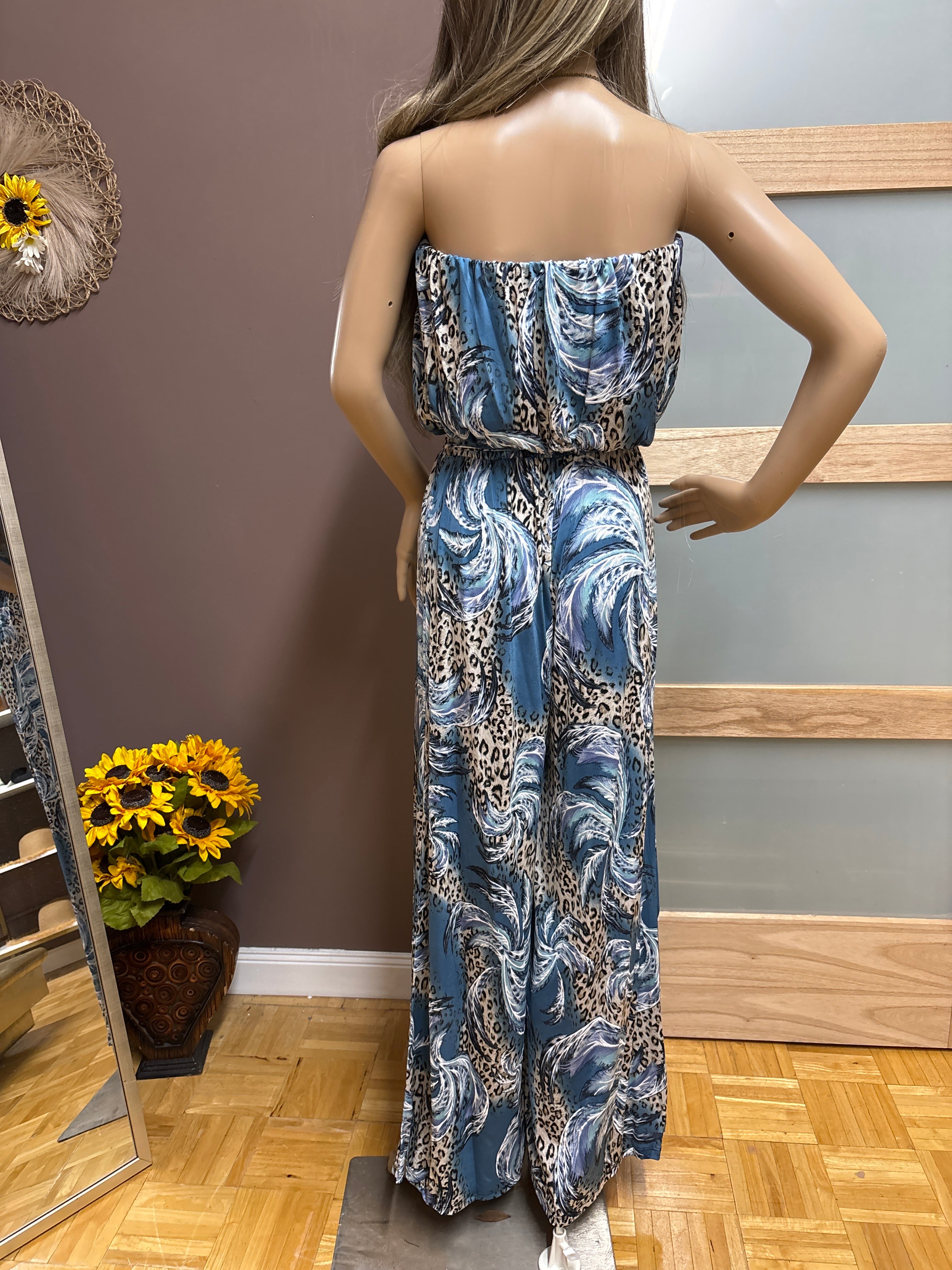 Ariella- Strapless Romper in Tropical Safari