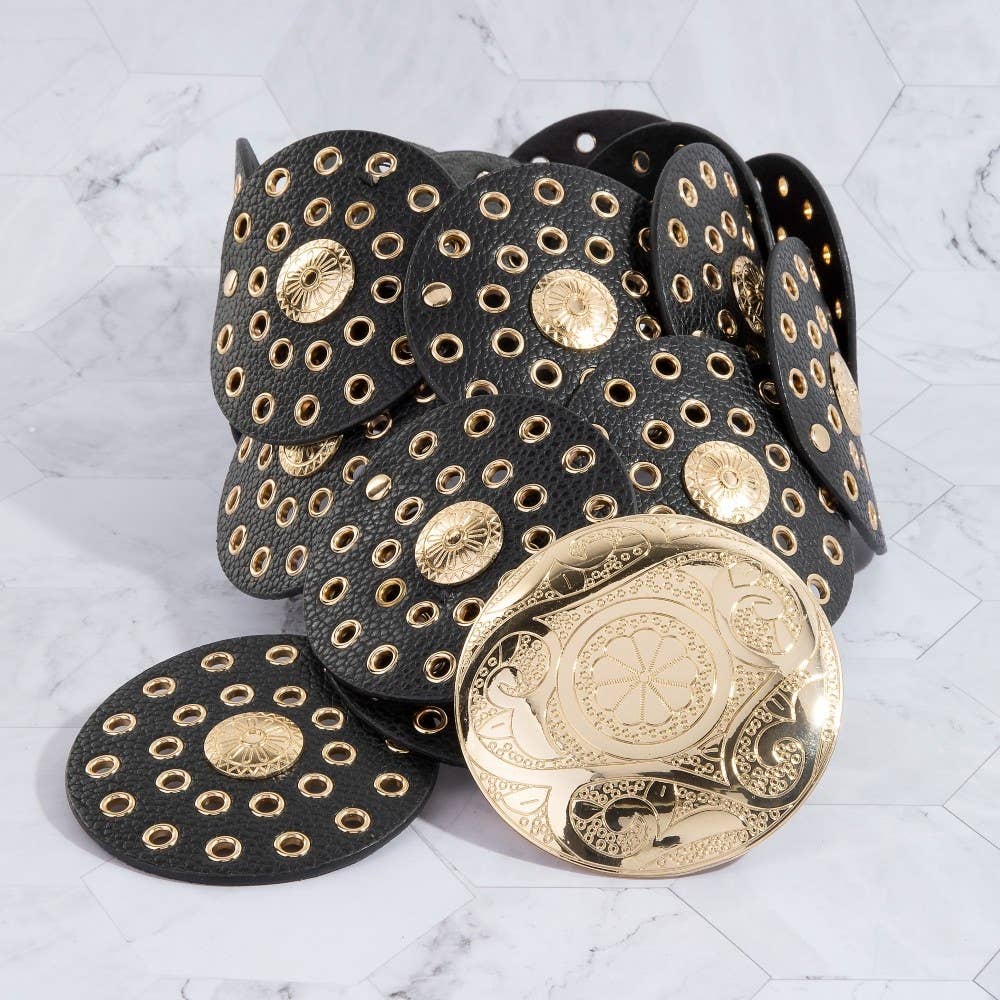 Collections by Fame Accessories - Vegan Leather Grommet Disc Chain Belt