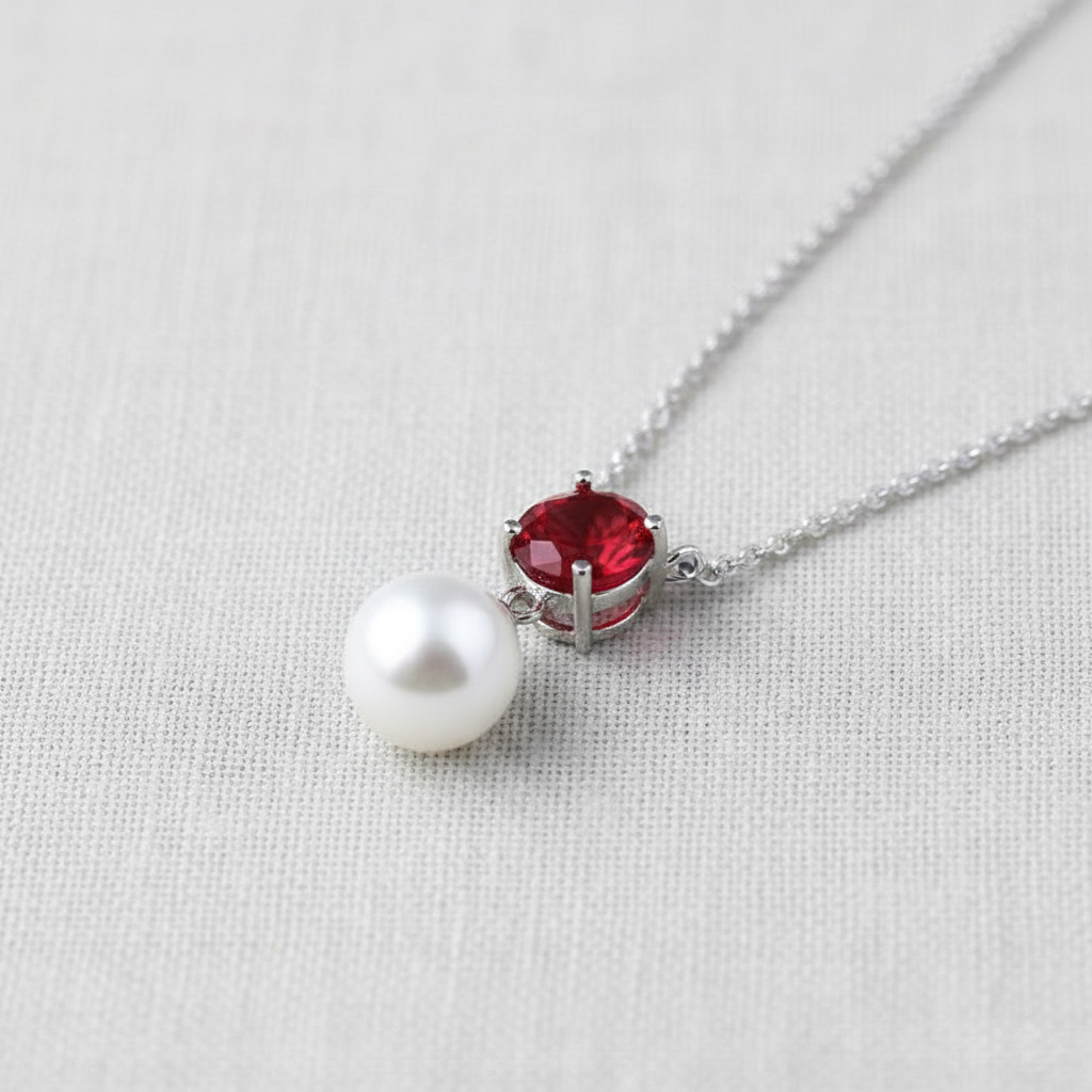 camilla dovey - Solitaire Pearl and Zirconia Pendant Necklace