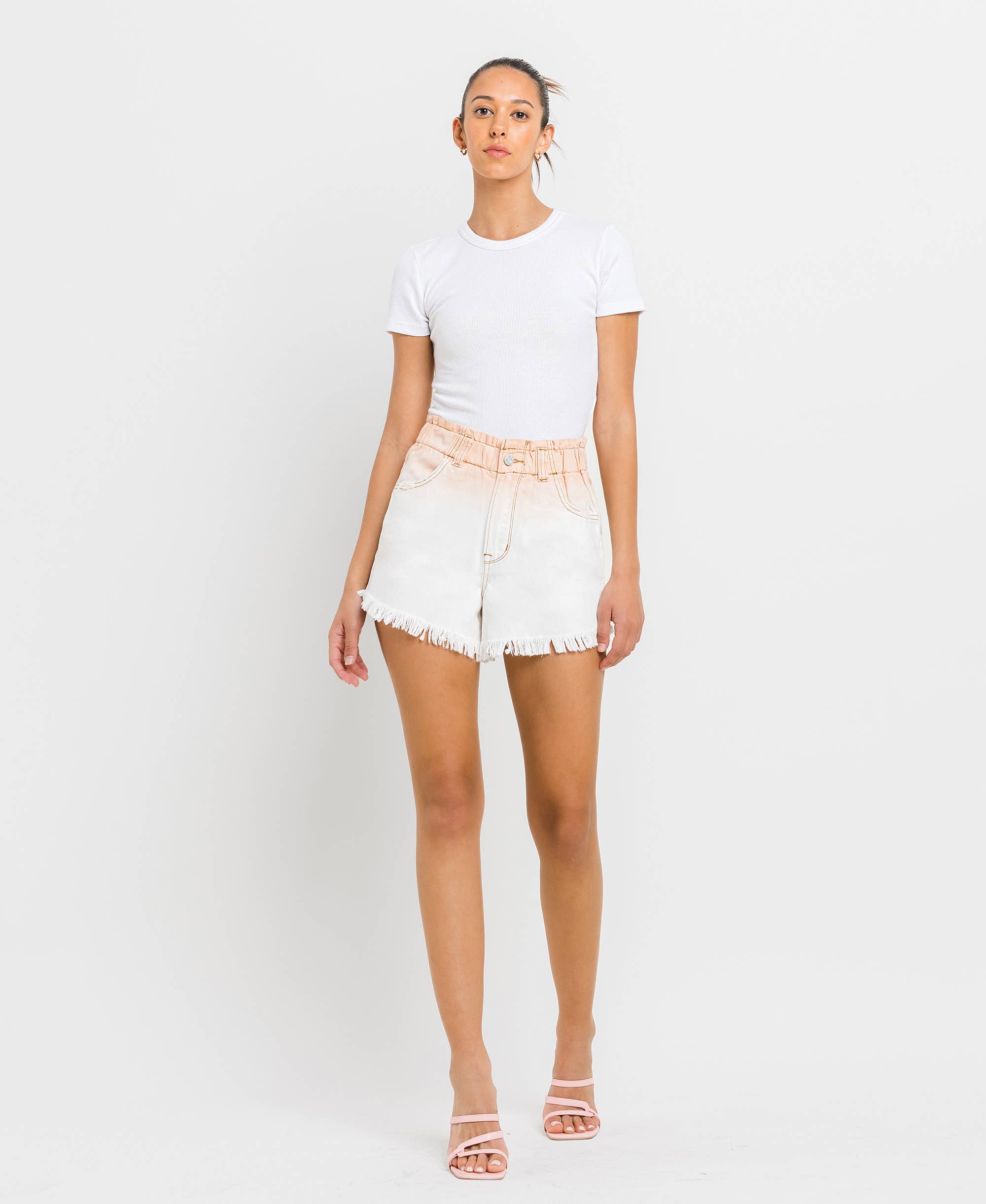 VERVET by FLYING MONKEY - SUPER HIGH RISE PAPERBAG WAISTBAND OMBRE SHORTS V2771