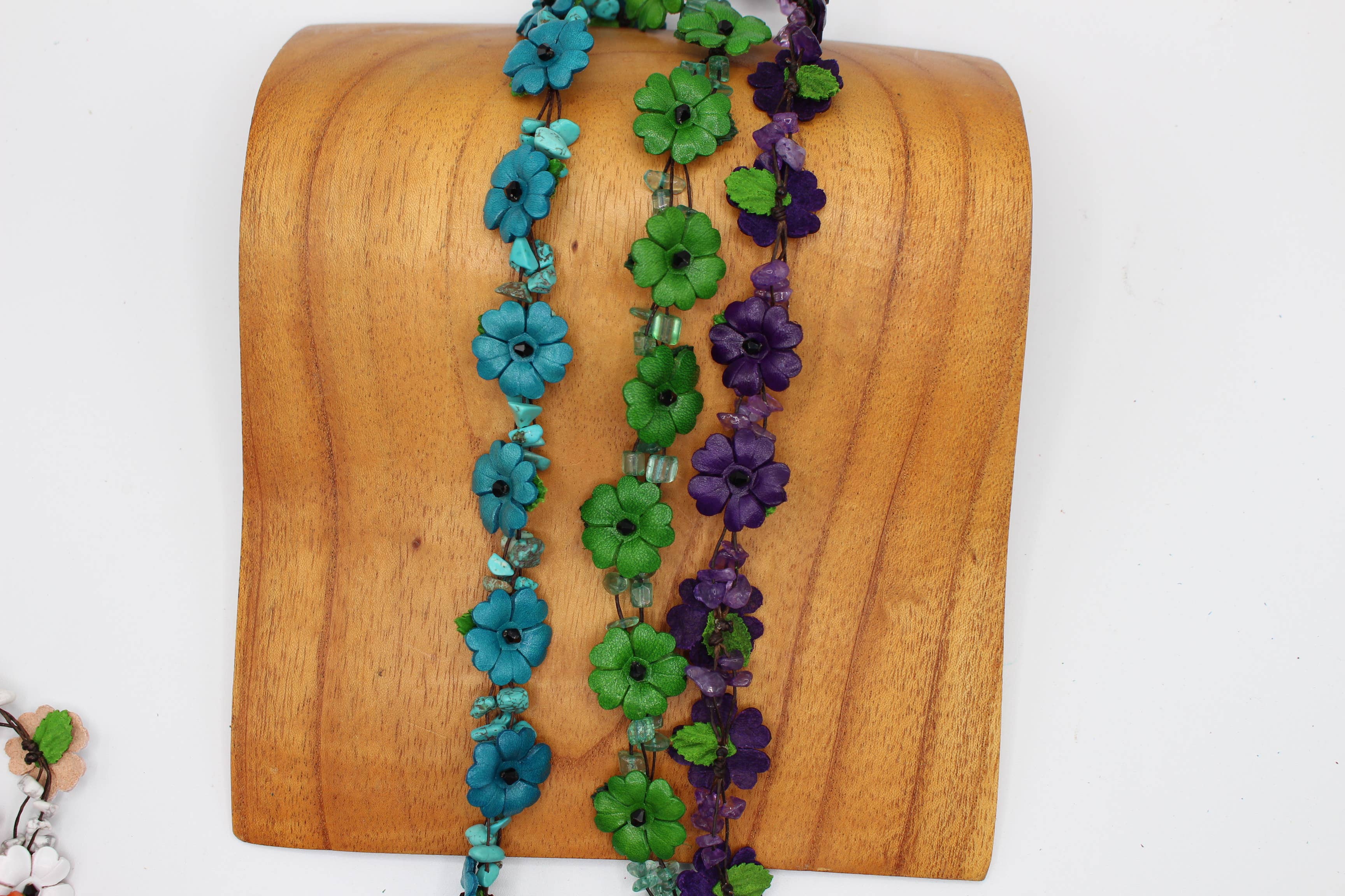 - Leather flower necklace with crystal stone choker