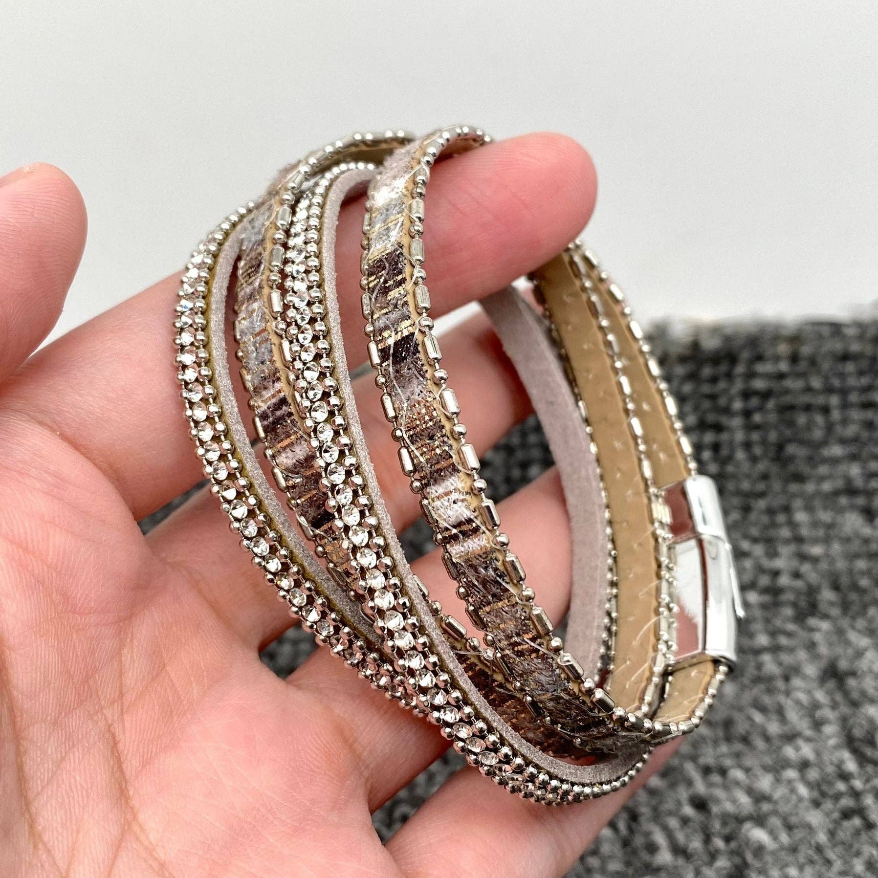 Mio Queena - BOHO Rhinestone Leather Woven Double Layered Bracelet