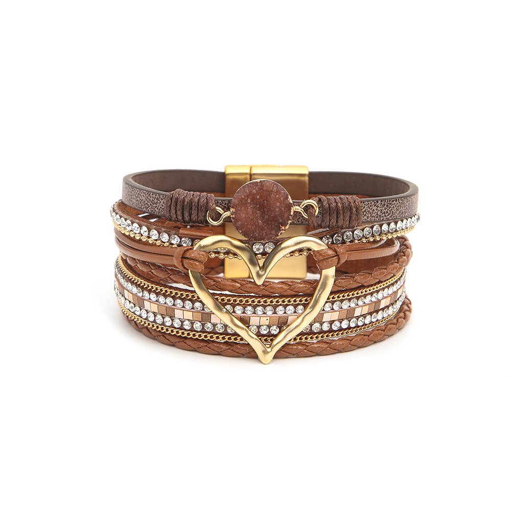 Lovesoft - Bohemian Heart Rhinestone Magnetic Buckle Bracelet