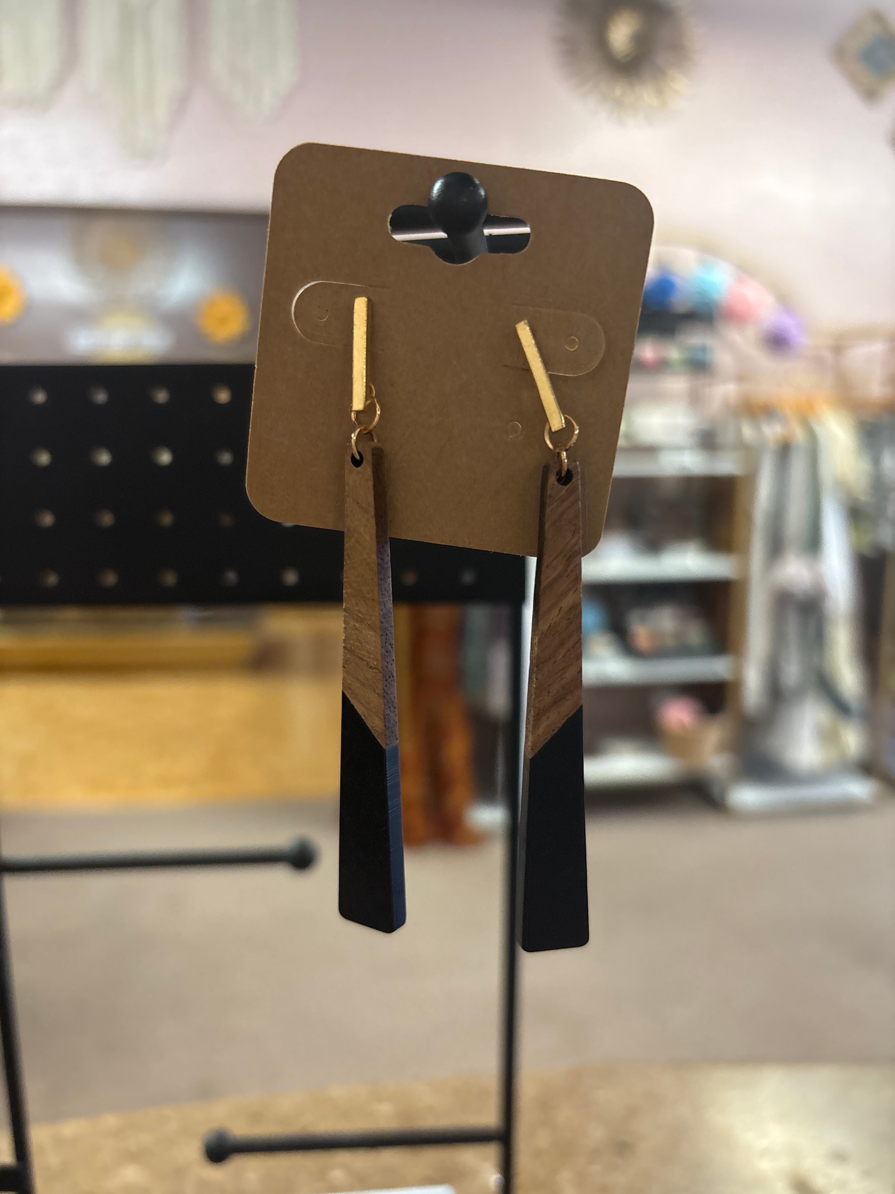 OhHeyBec--dangle earrings with wood and resin
