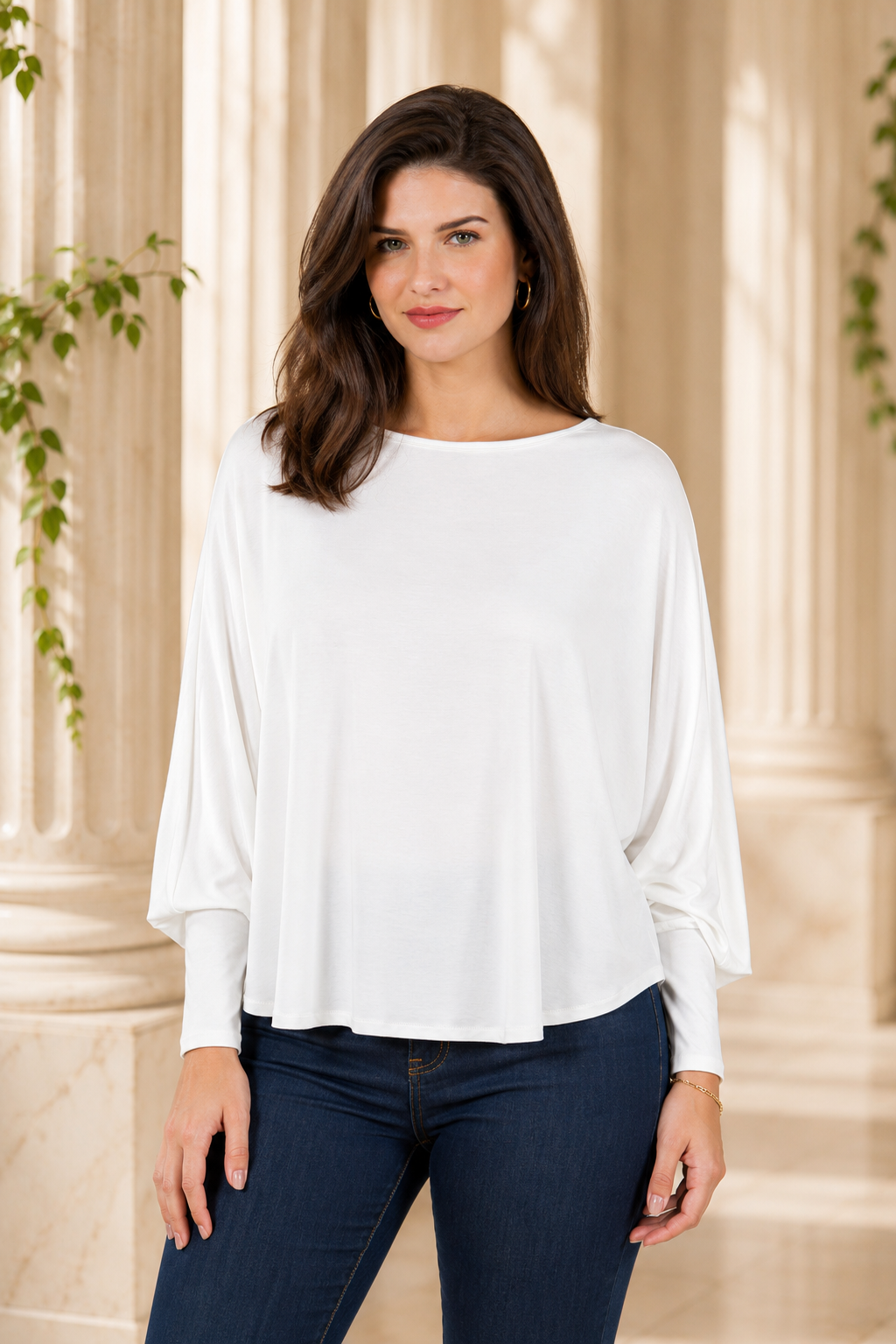Designer House - Cotton Jersey Topper, Open Batwing Sleeve w/Wrist cuffs