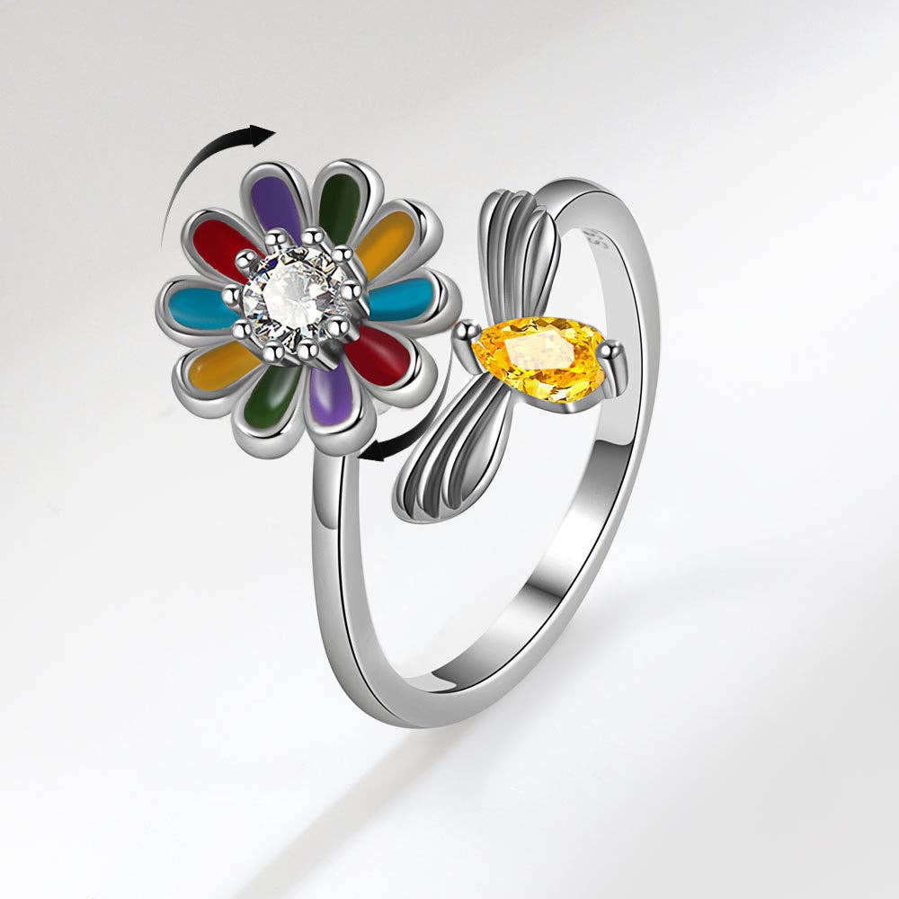 Perimade & Co. LLC - Flower Bee Anxiety Fidget Spinner Ring in Solid Copper