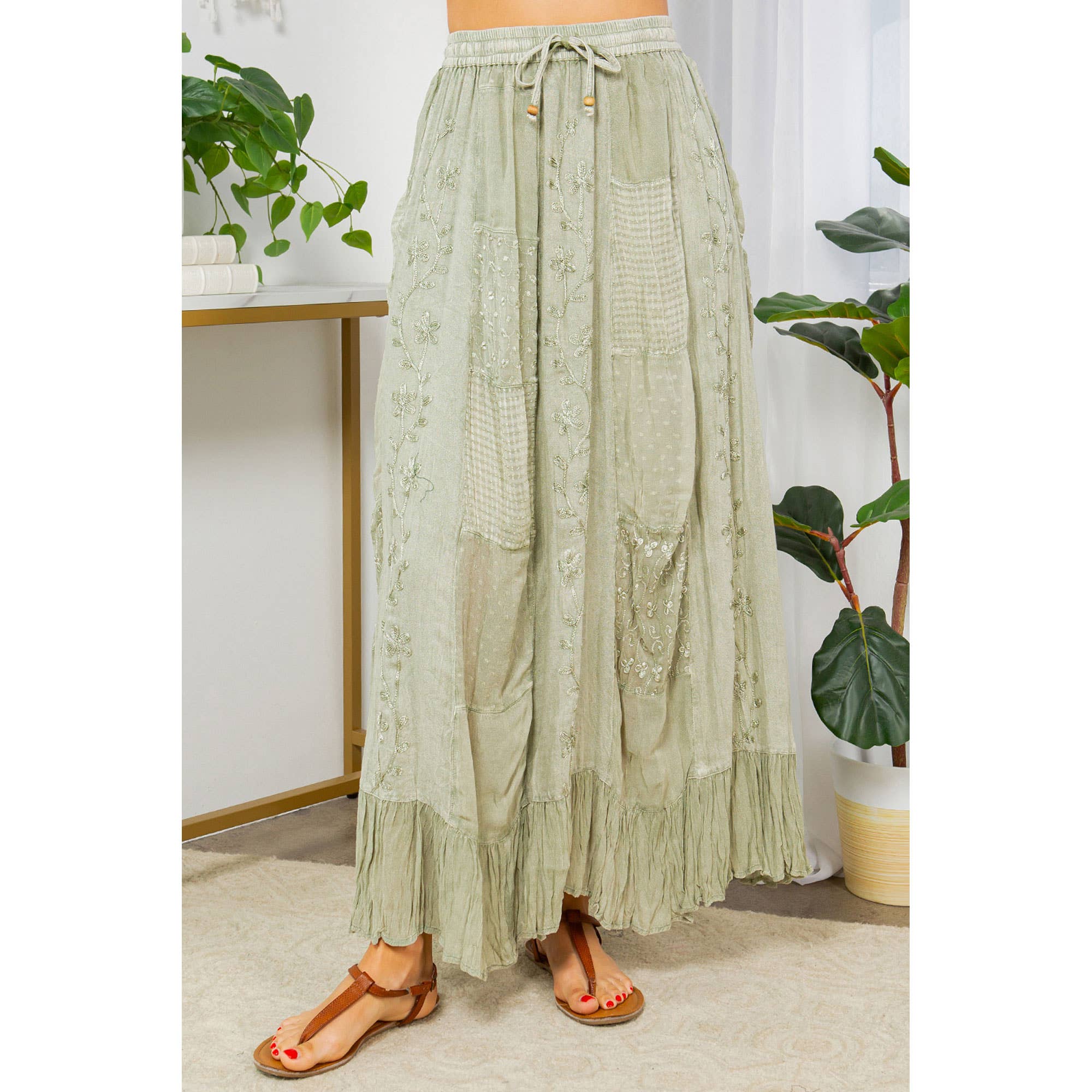 Young Threads - Gypsy Rhapsody: Textured Tiered Skirt With Aari Embroidery