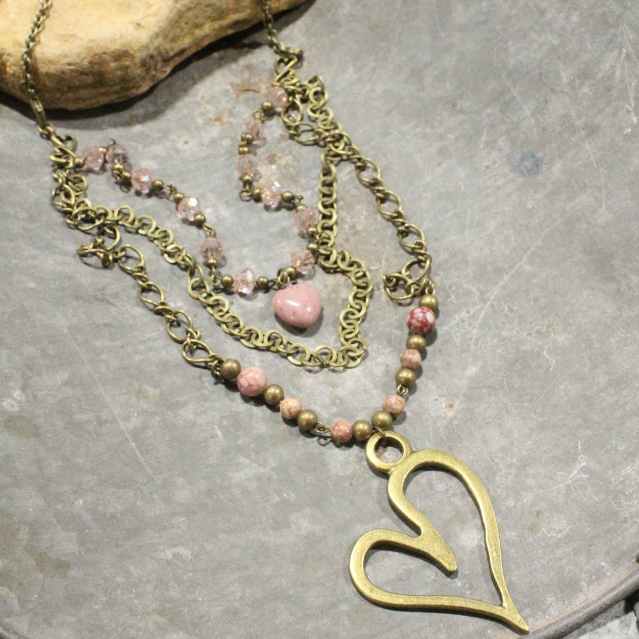 The Primitive Peddler, Inc. - Layers Of Love Big Heart Blush Necklace