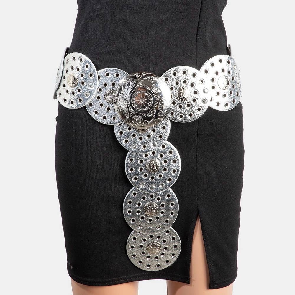 Collections by Fame Accessories - Vegan Leather Grommet Disc Chain Belt
