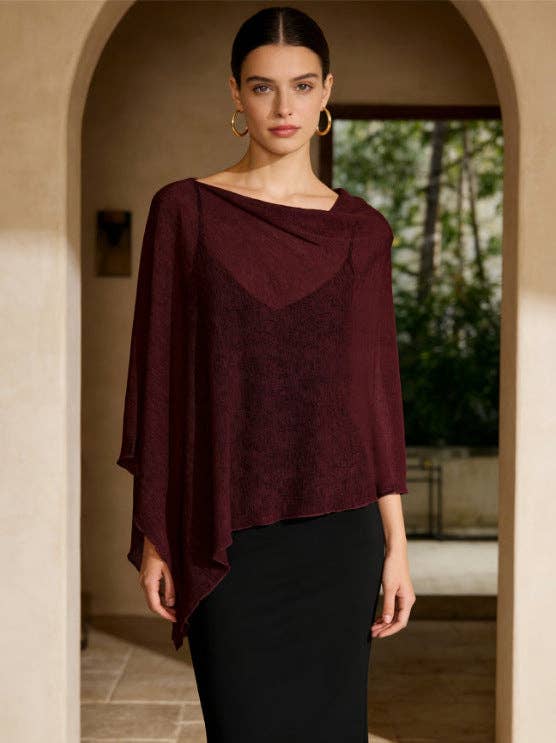 Suhkasana - Sheer Chiffon Poncho Top Batwing Resort Cover Up