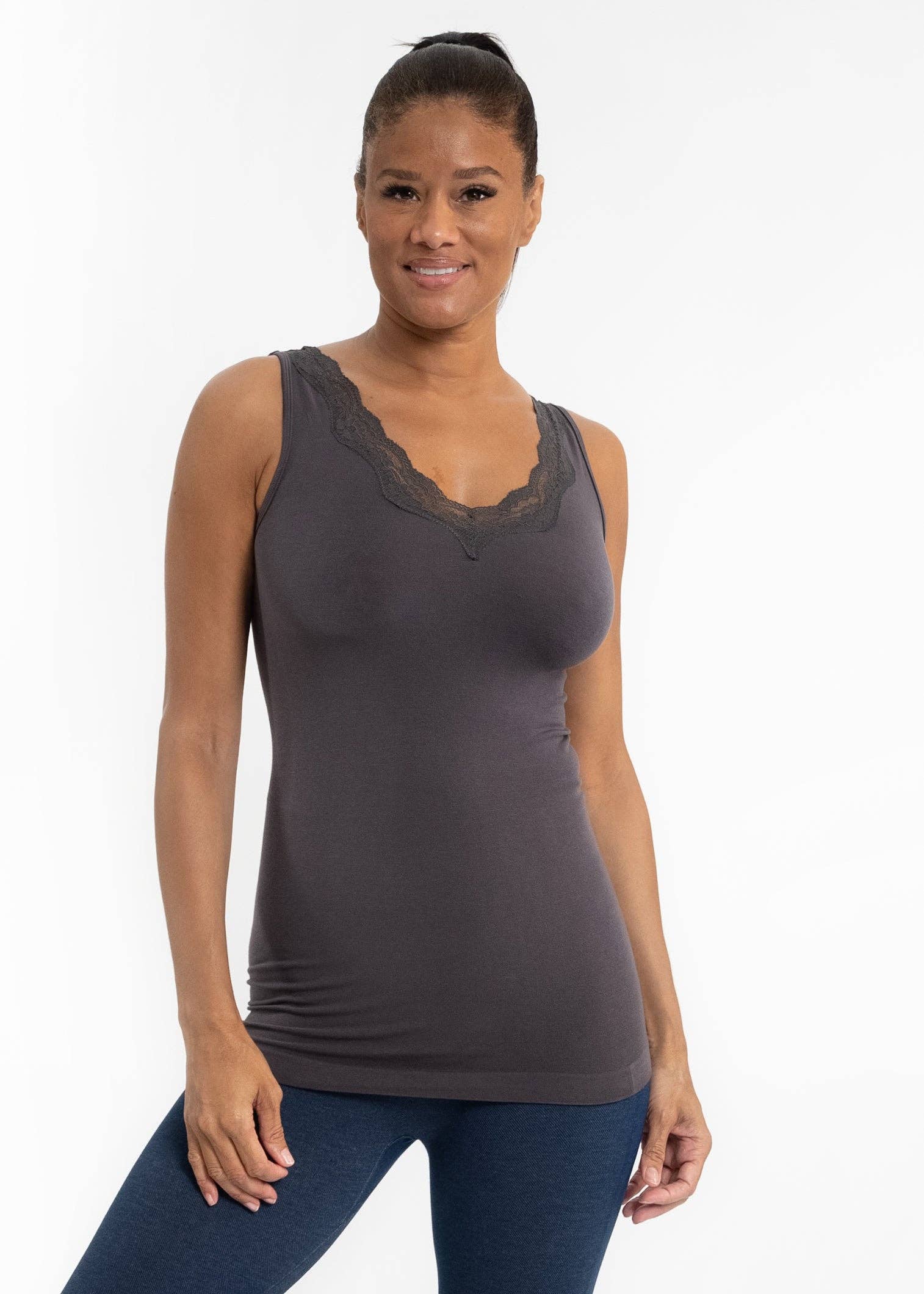 ELIETIAN - Lace Trim V Neck Tank