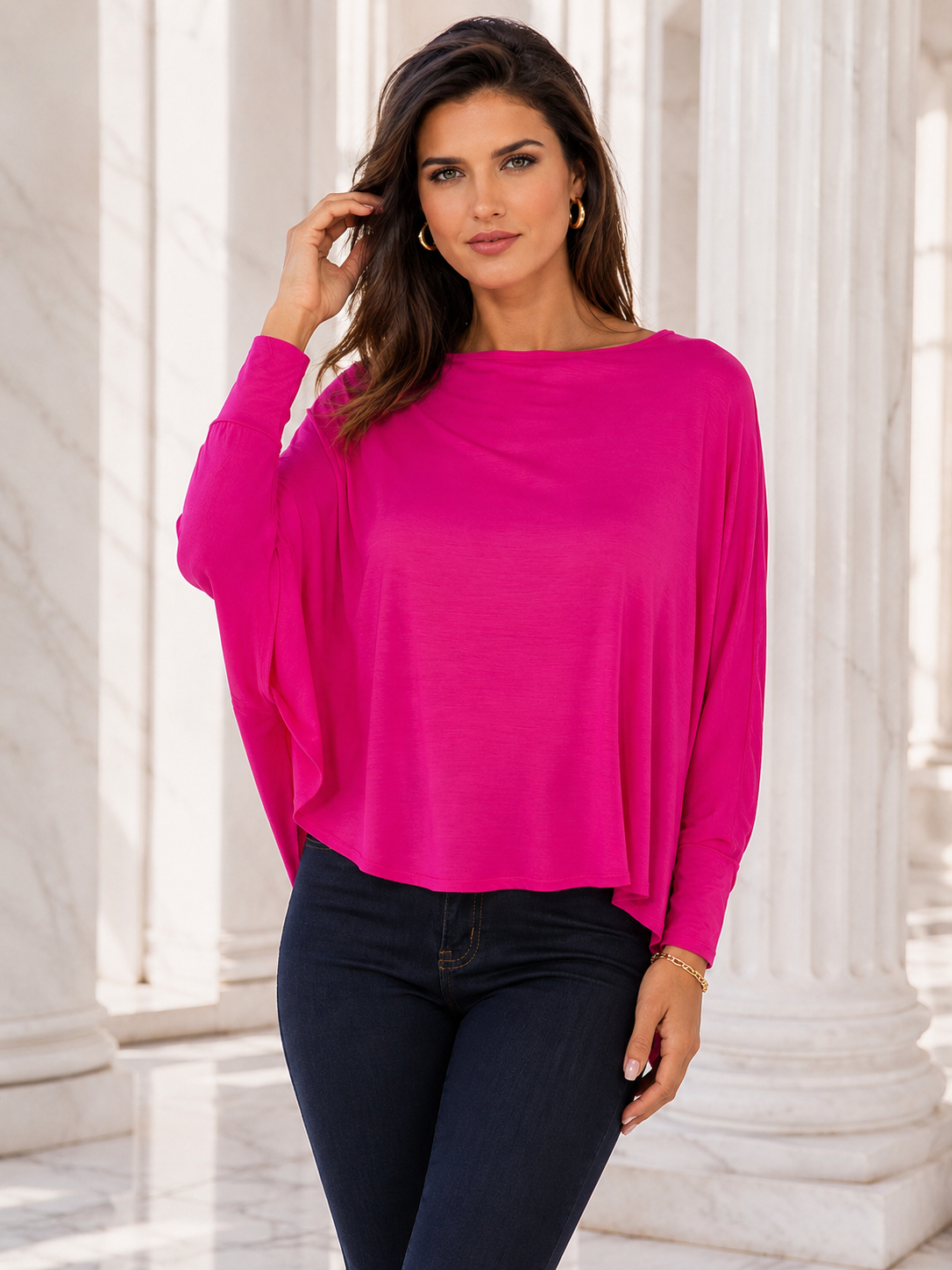 Designer House - Cotton Jersey Topper, Open Batwing Sleeve w/Wrist cuffs