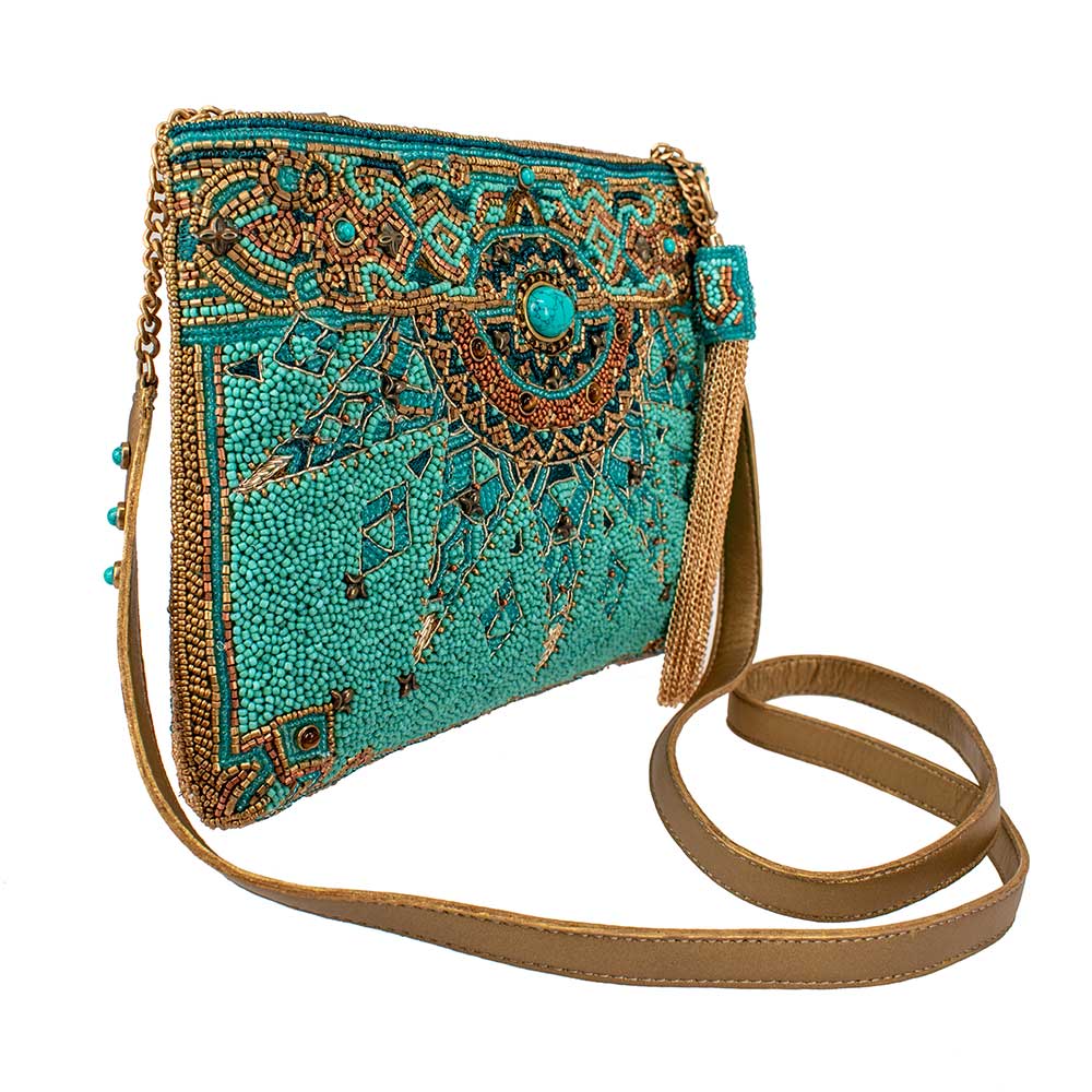 Mary Frances Accessories - New Day Beaded Mosaic Themed Crossbody Leather Handbag