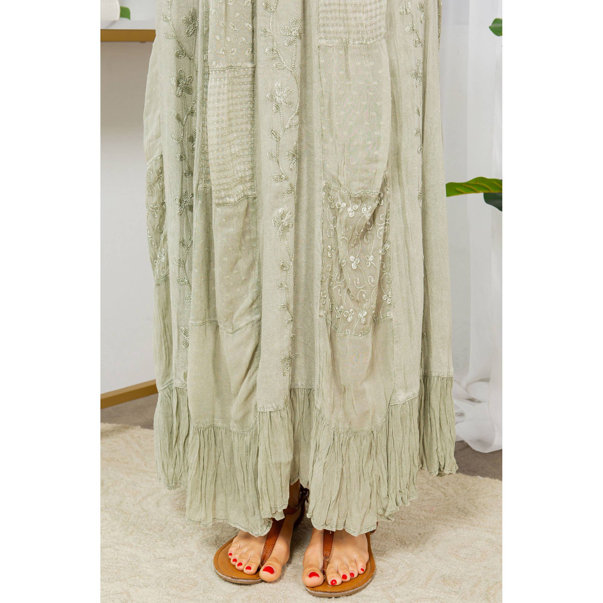Young Threads - Gypsy Rhapsody: Textured Tiered Skirt With Aari Embroidery