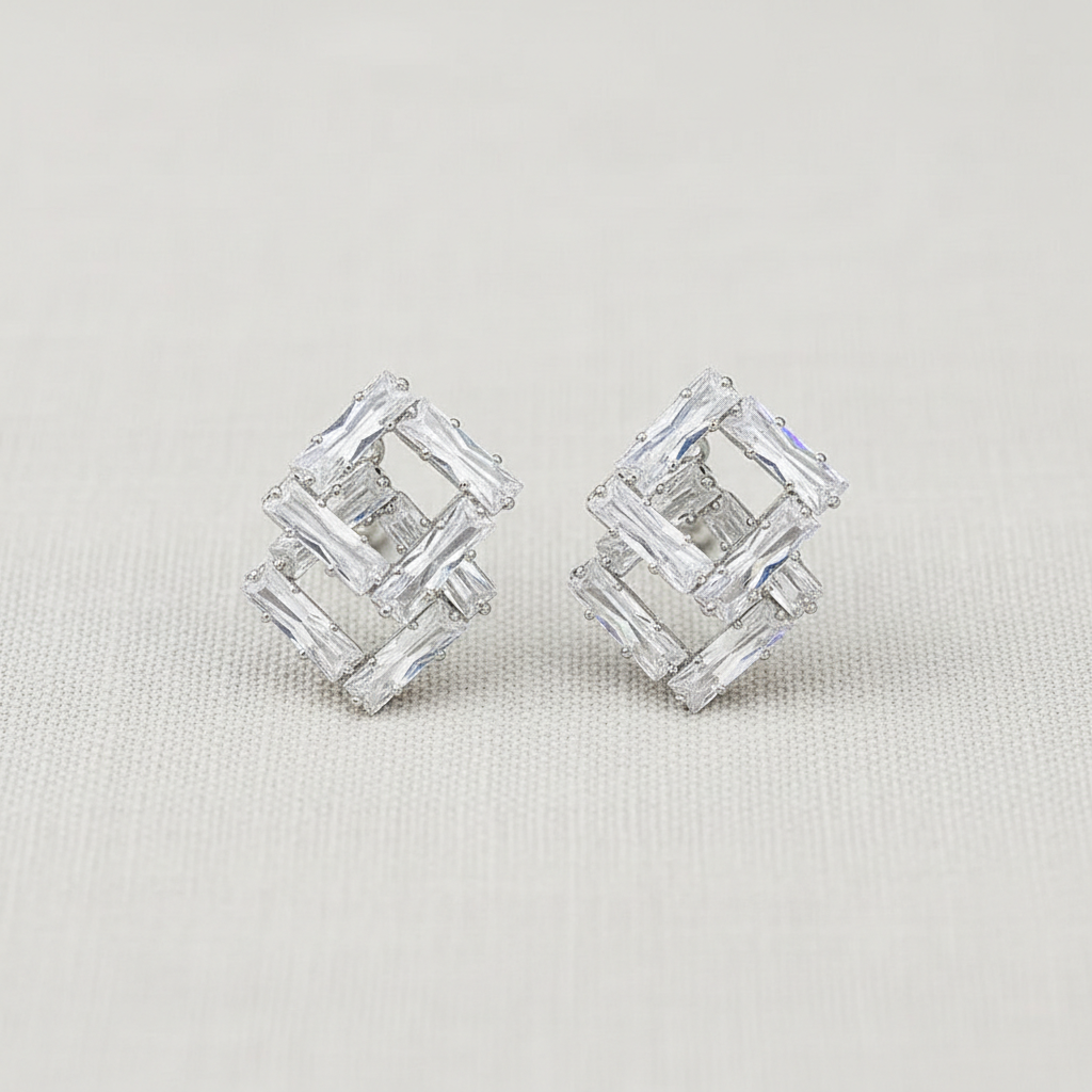 camilla dovey - Geometric Silver Hollow Square Earrings