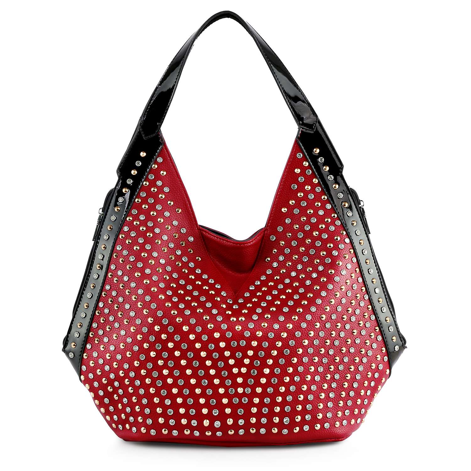 Handbag Express - Patent Trim Rhinestone Pattern Hobo