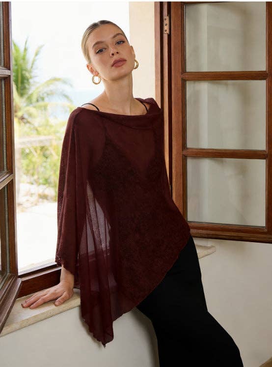 Suhkasana - Sheer Chiffon Poncho Top Batwing Resort Cover Up