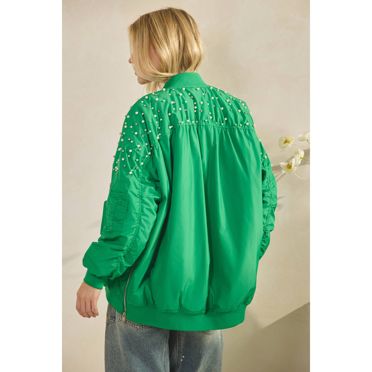 Veveret - Rhinestone Oversize Bomber Jacket