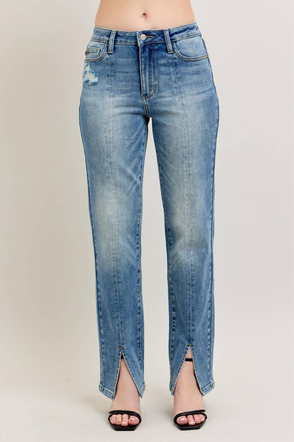 Judy Blue Jeans - HW Vintage Wash Front Seam & Slit Straight