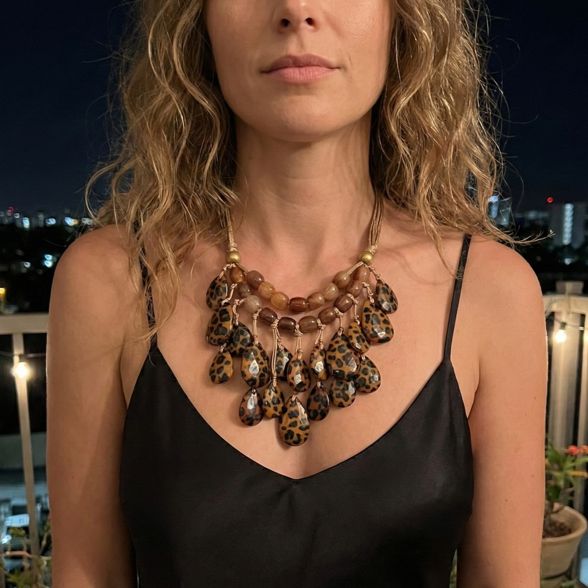 Bijoux Envie Statement Jewelry - Animal Print Beaded Bib Necklace | Fall Statement Jewelry